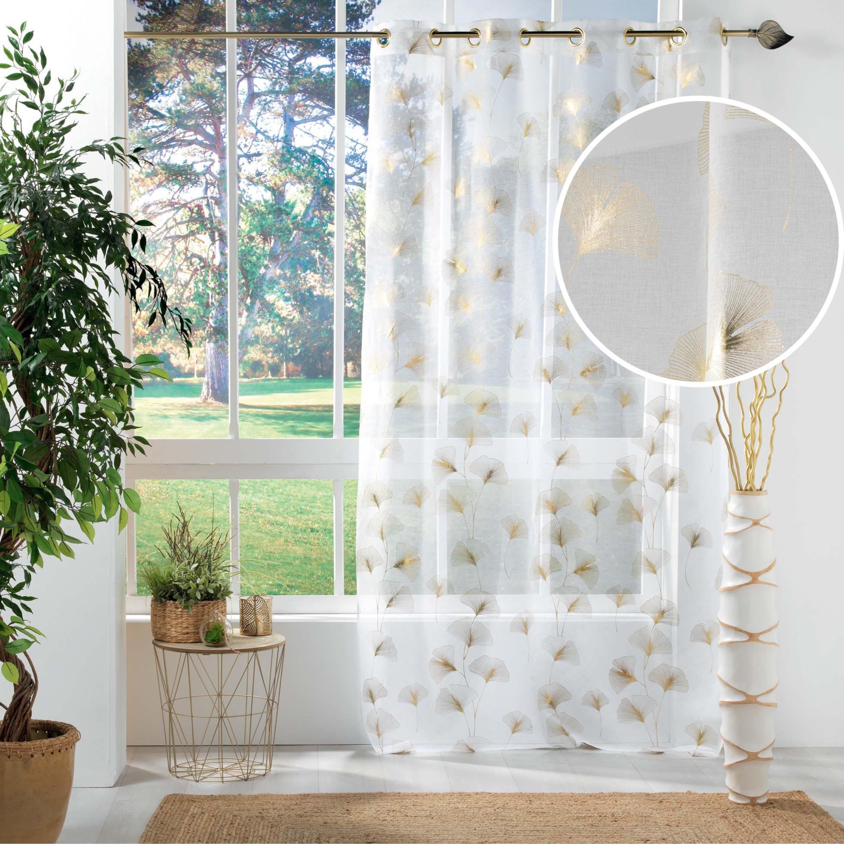 Voilage blanc et ginkgo  doré — vue 4