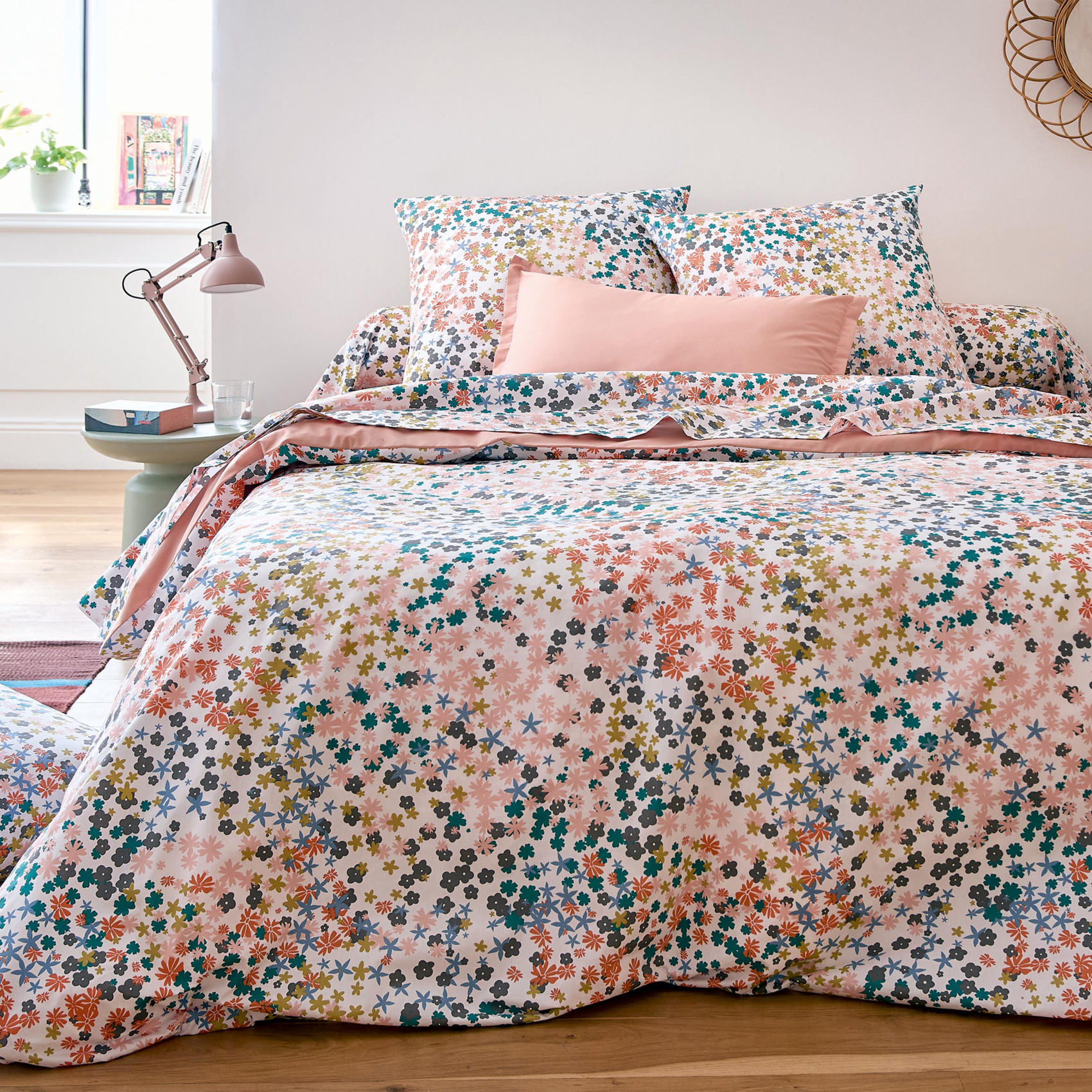 Drap plat percale de coton 80 fils motif floral