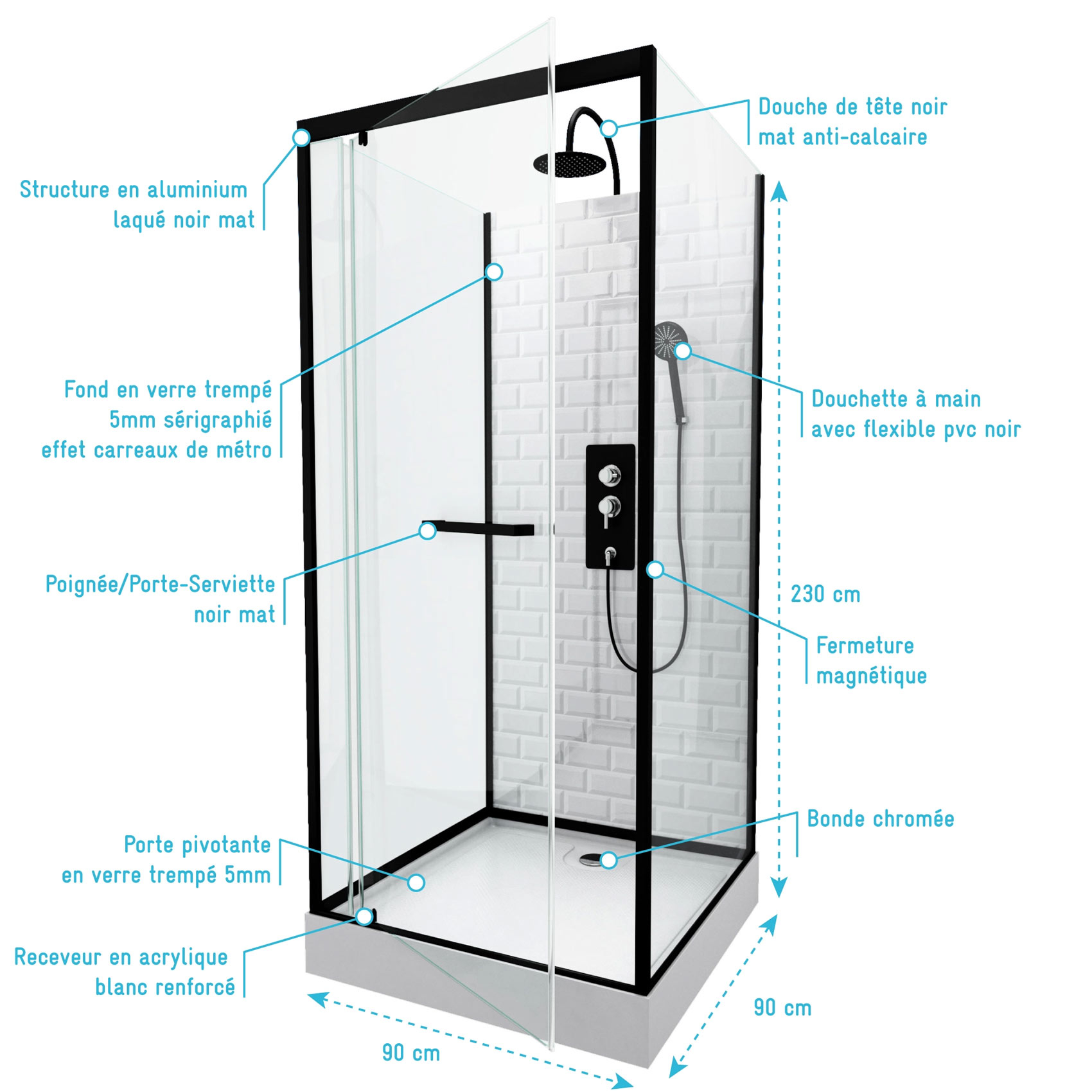 Cabine de douche ambiance métro — vue 6