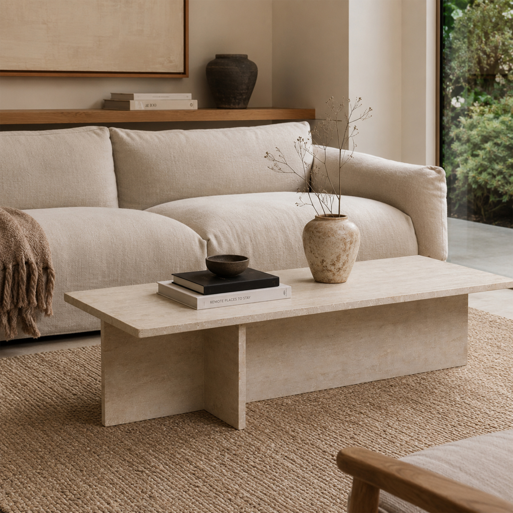 Table basse longue travertin — vue 5
