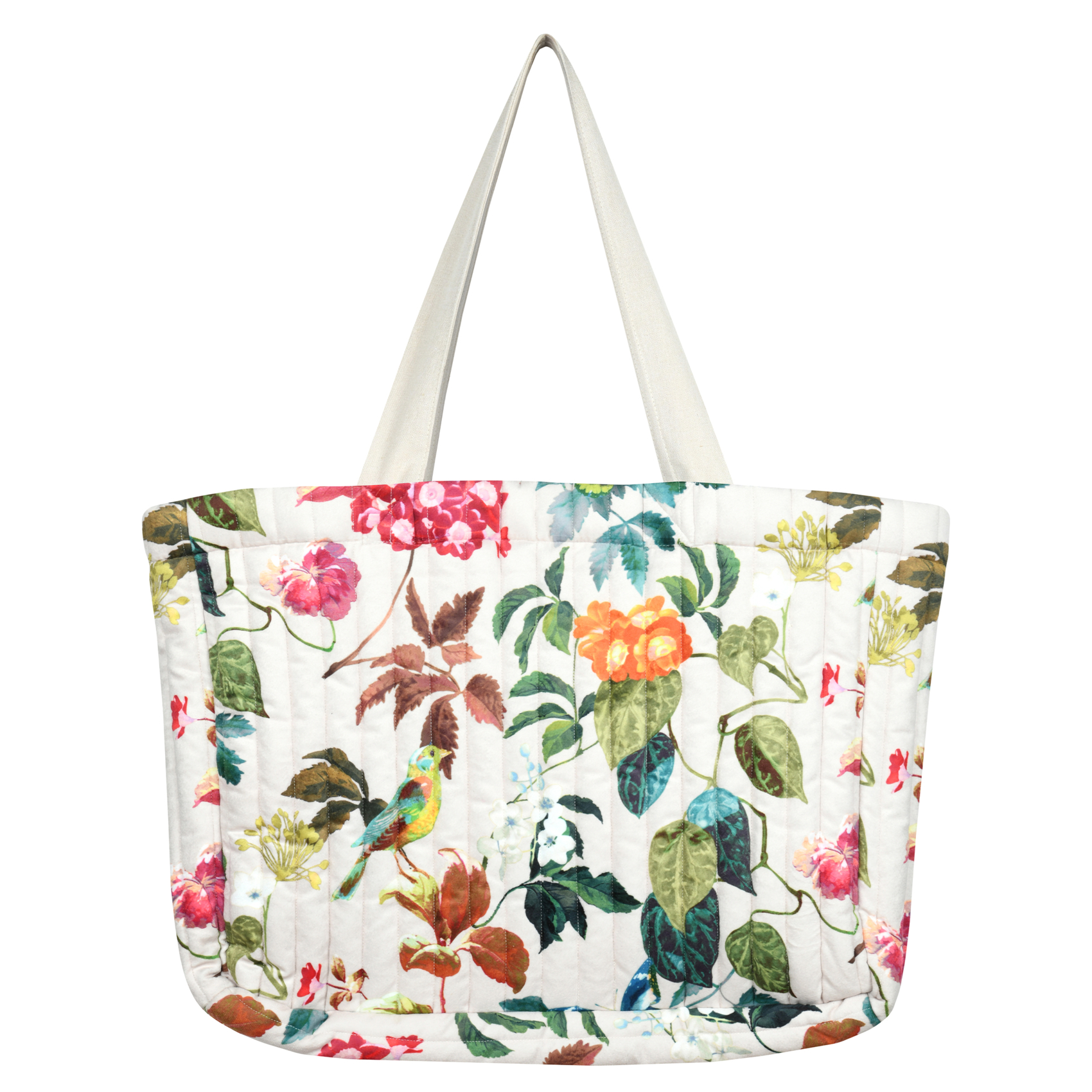 Sac cabas imprimé feuillage avec oiseau stylisé