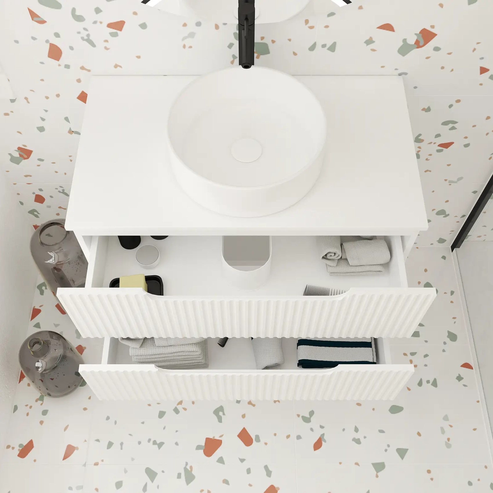 Meuble de salle de bain ondulé à suspendre avec vasque à poser — vue 3