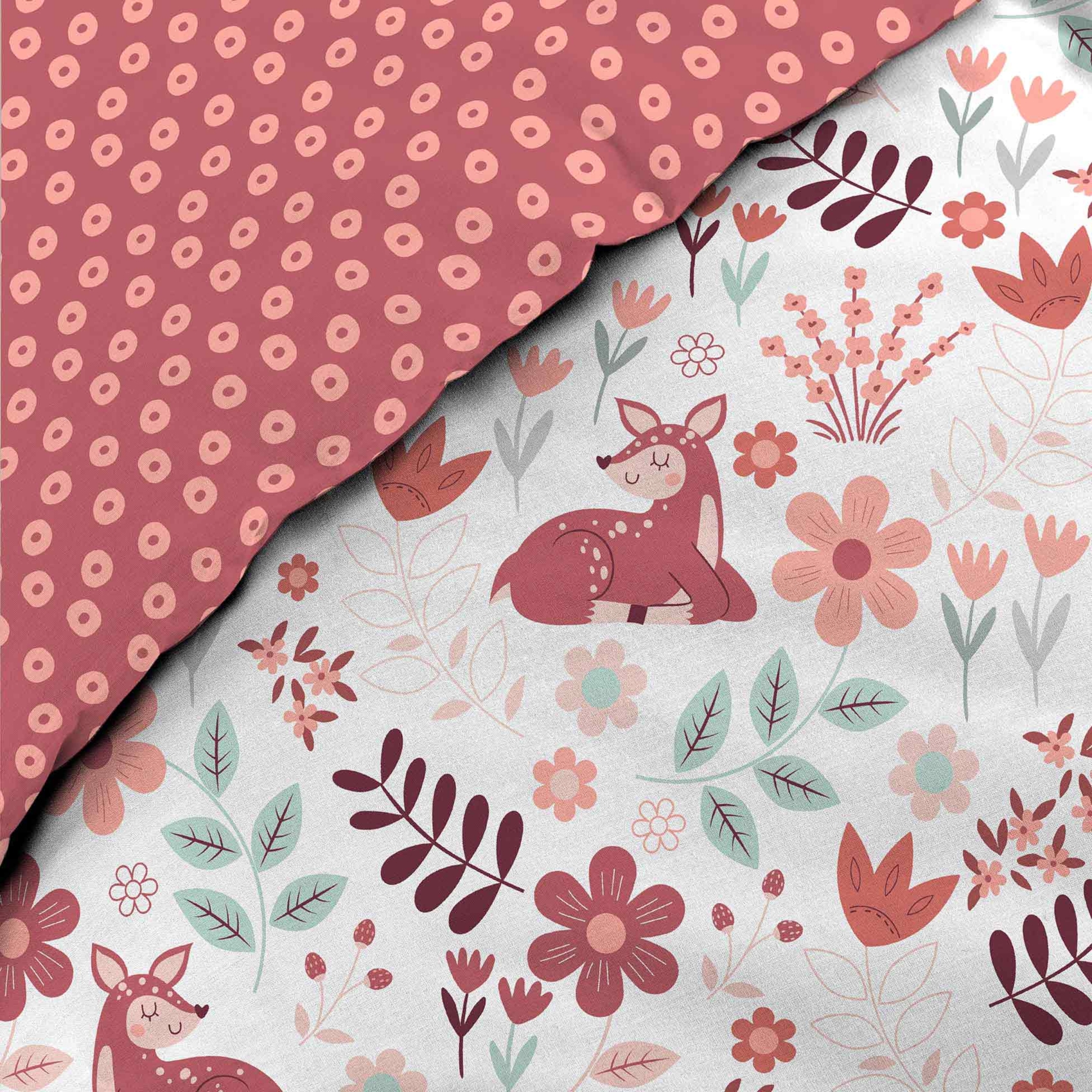 Parure de lit enfant réversible en coton motif faon et fleurs — vue 6