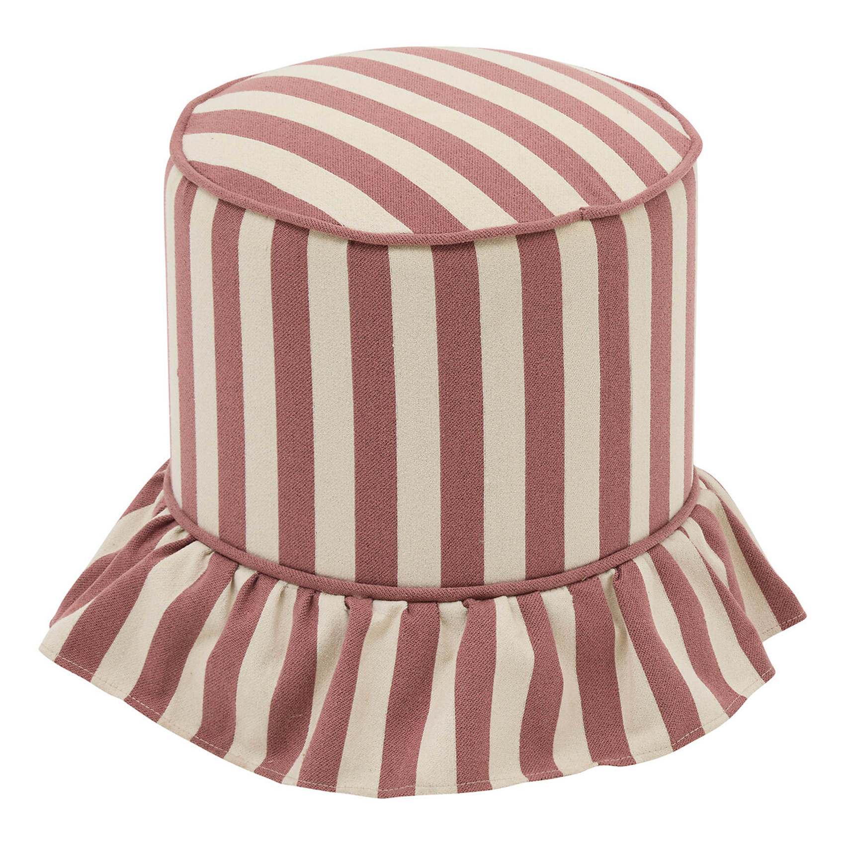 Pouf rond à rayures avec volant