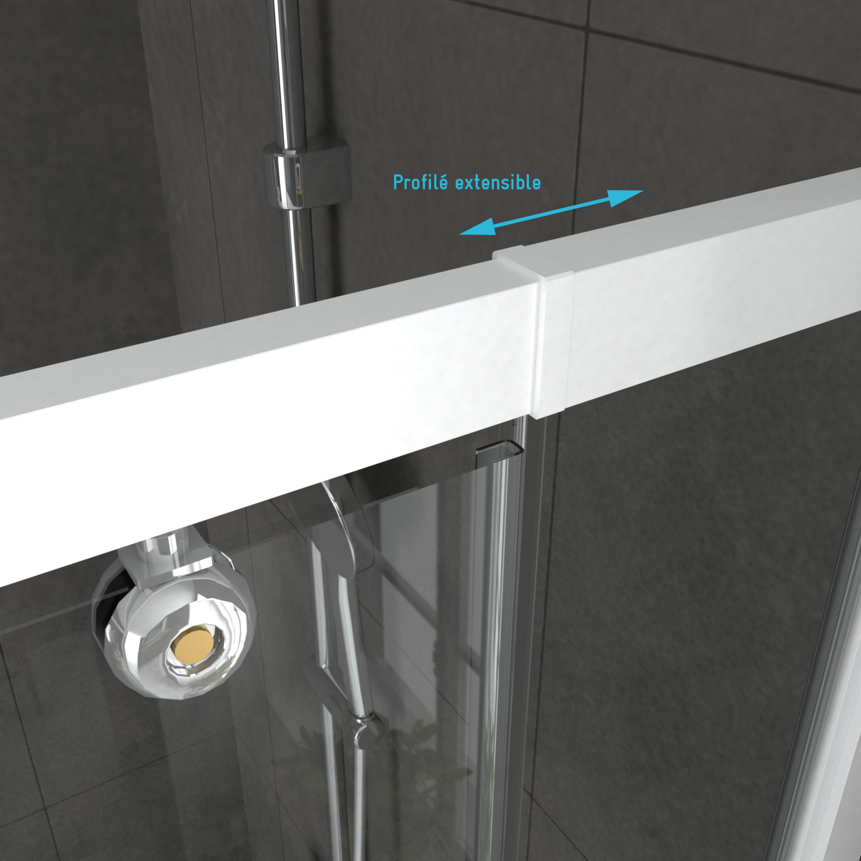 Porte de douche pivotante en verre trempé avec paroi de retour — vue 3