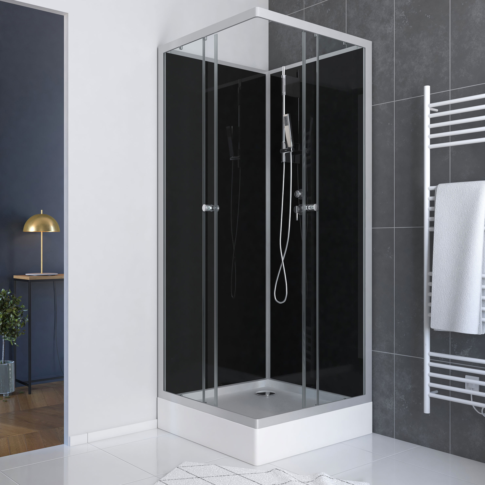 Cabine de douche carrée avec portes coulissantes en verre trempé — vue 6