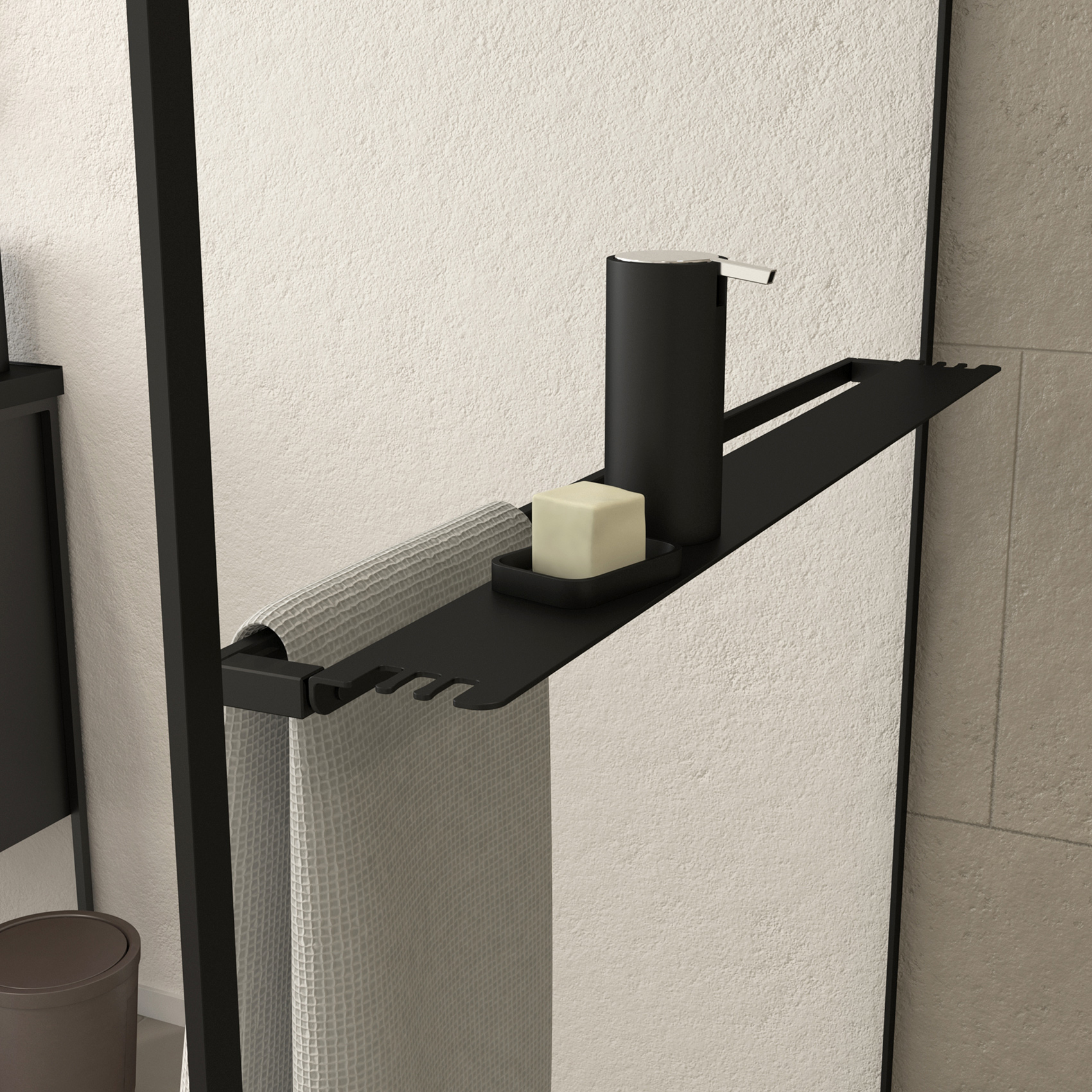 Paroi de douche avec porte-serviette et étagère — vue 4