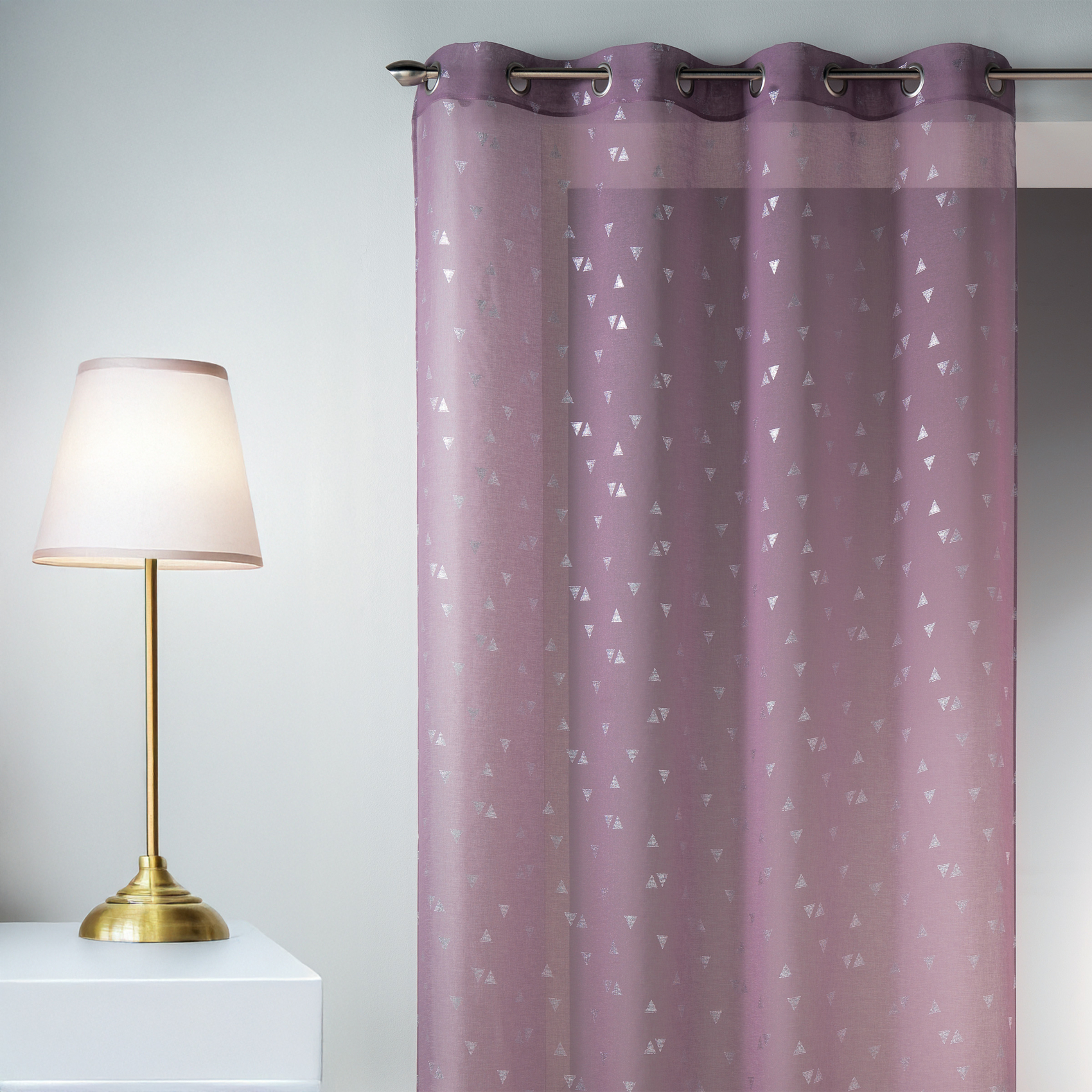 Voilage en Etamine à Impressions Argentées Triangle