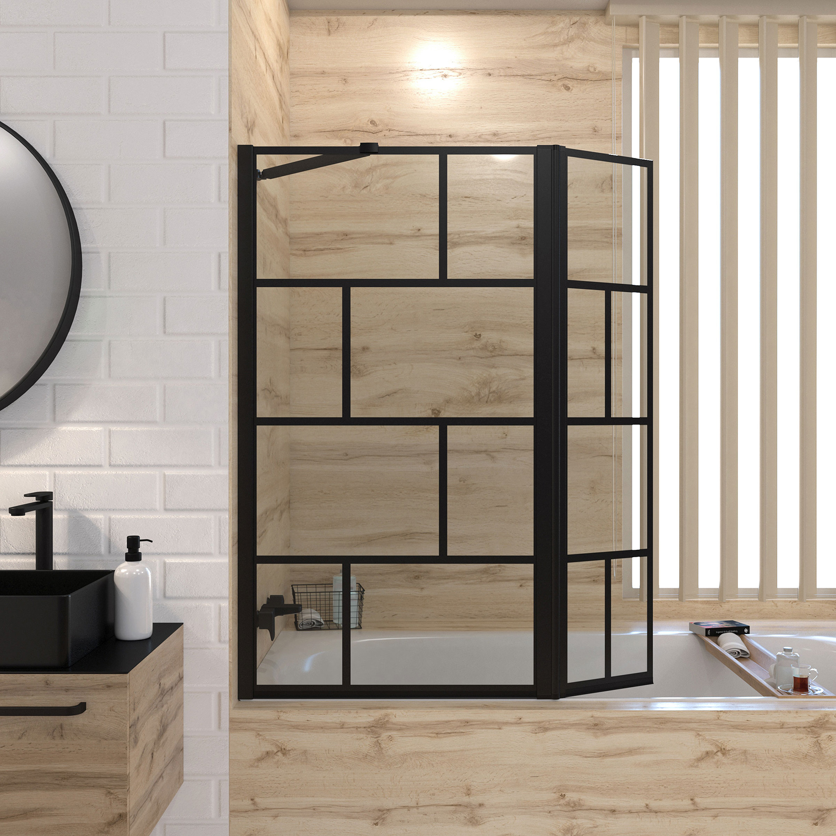 Pare baignoire avec volet pivotant style industriel — vue 3