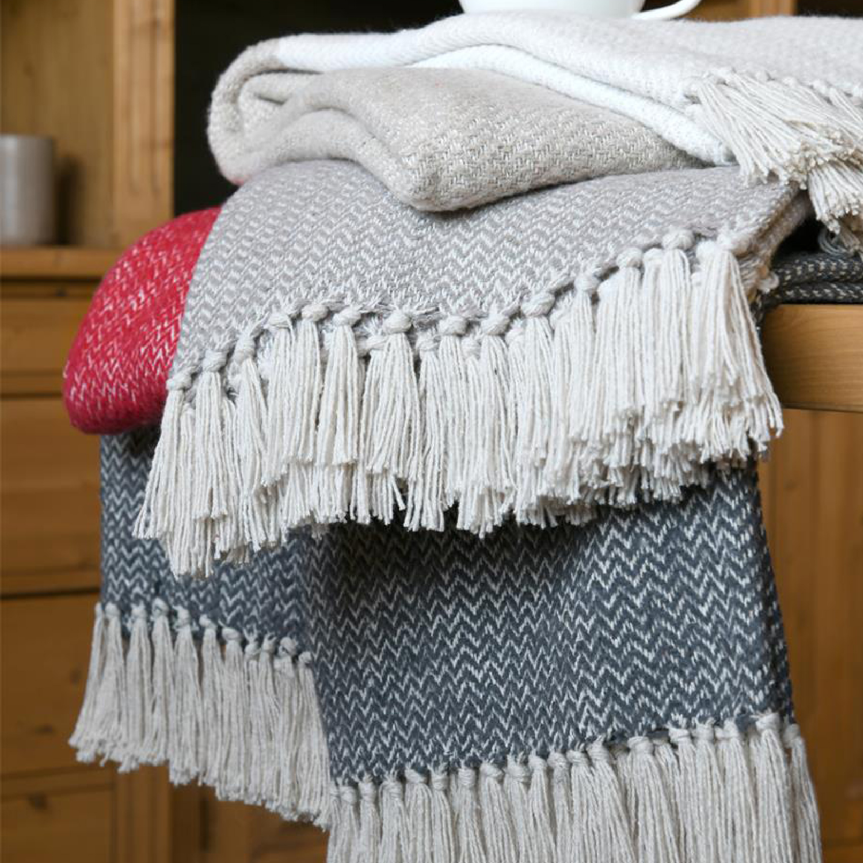 Plaid avec franges effet laine grattée bicolore — vue 3