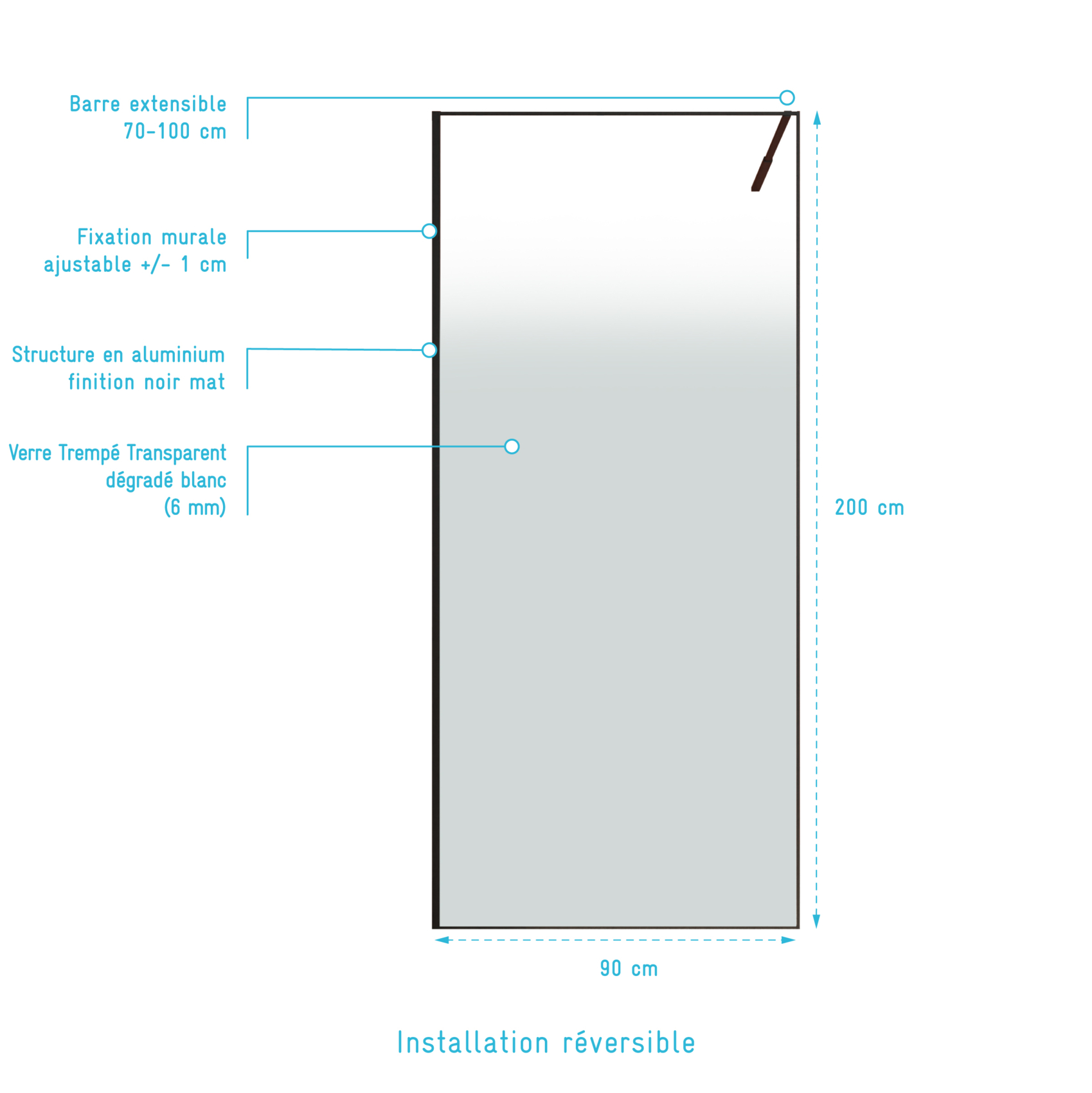 Paroi de douche en verre trempé effet brume — vue 5