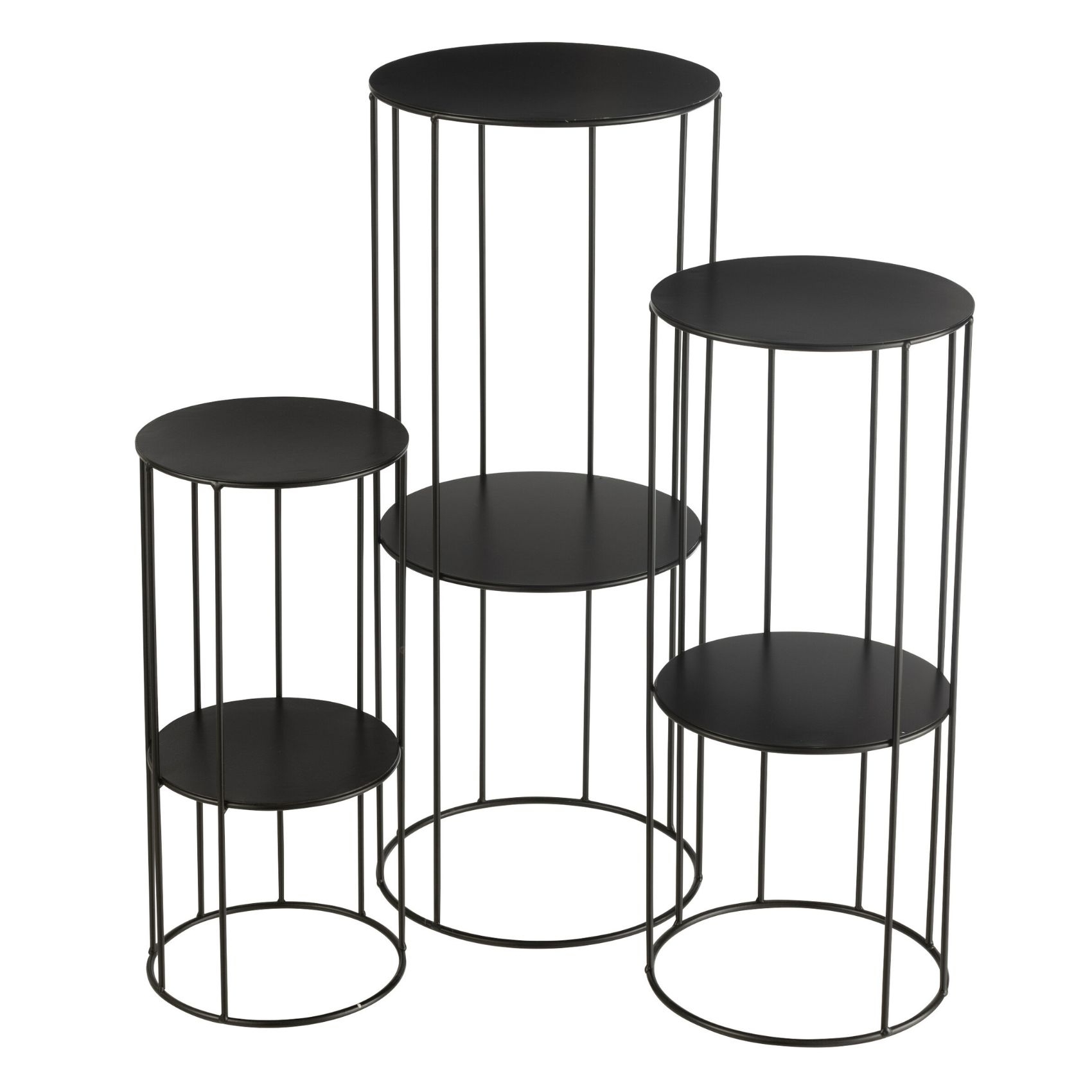 Porte plante en métal lot de 3 petites tables d'appoint à double étagère — vue 5