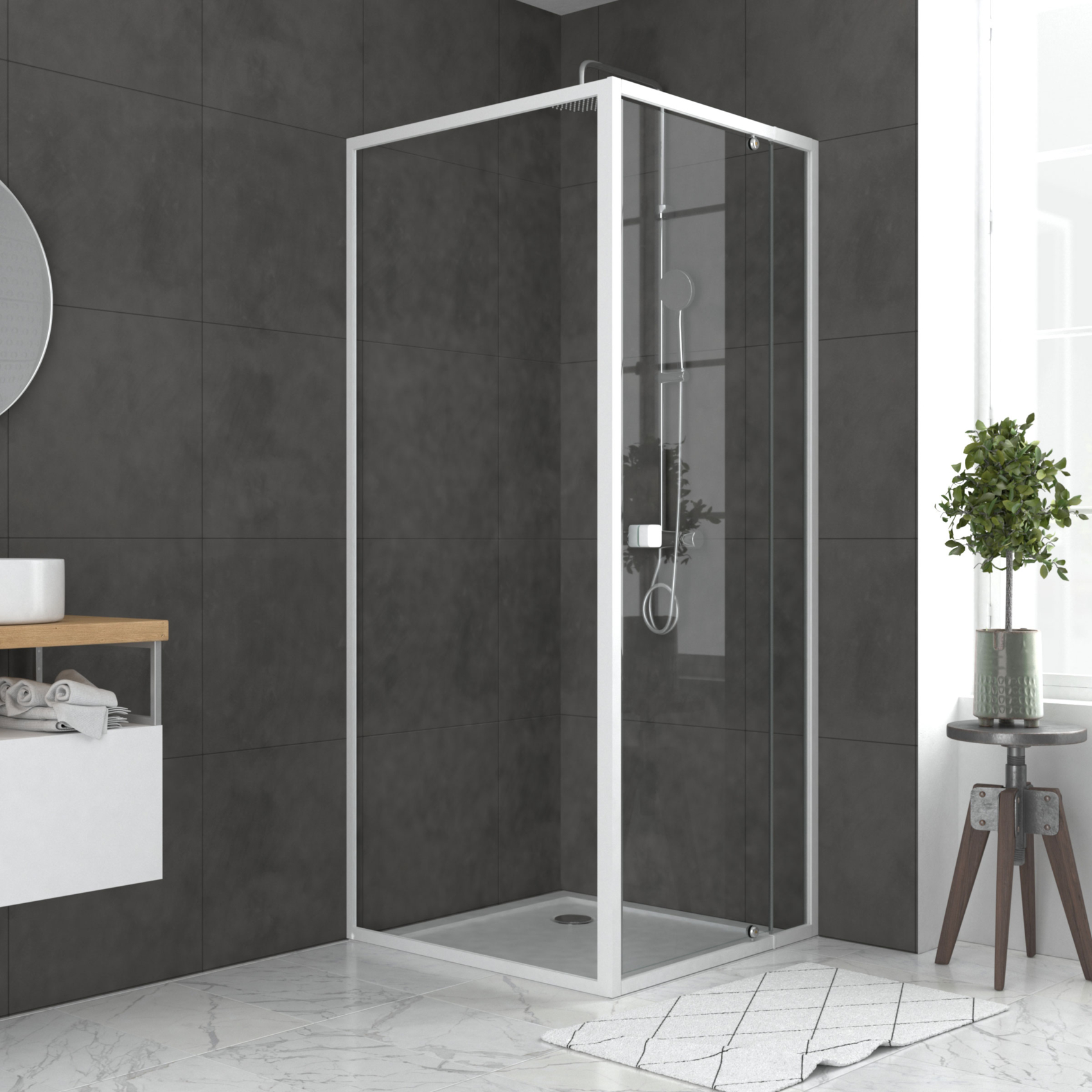 Porte de douche pivotante en verre trempé avec paroi de retour — vue 6