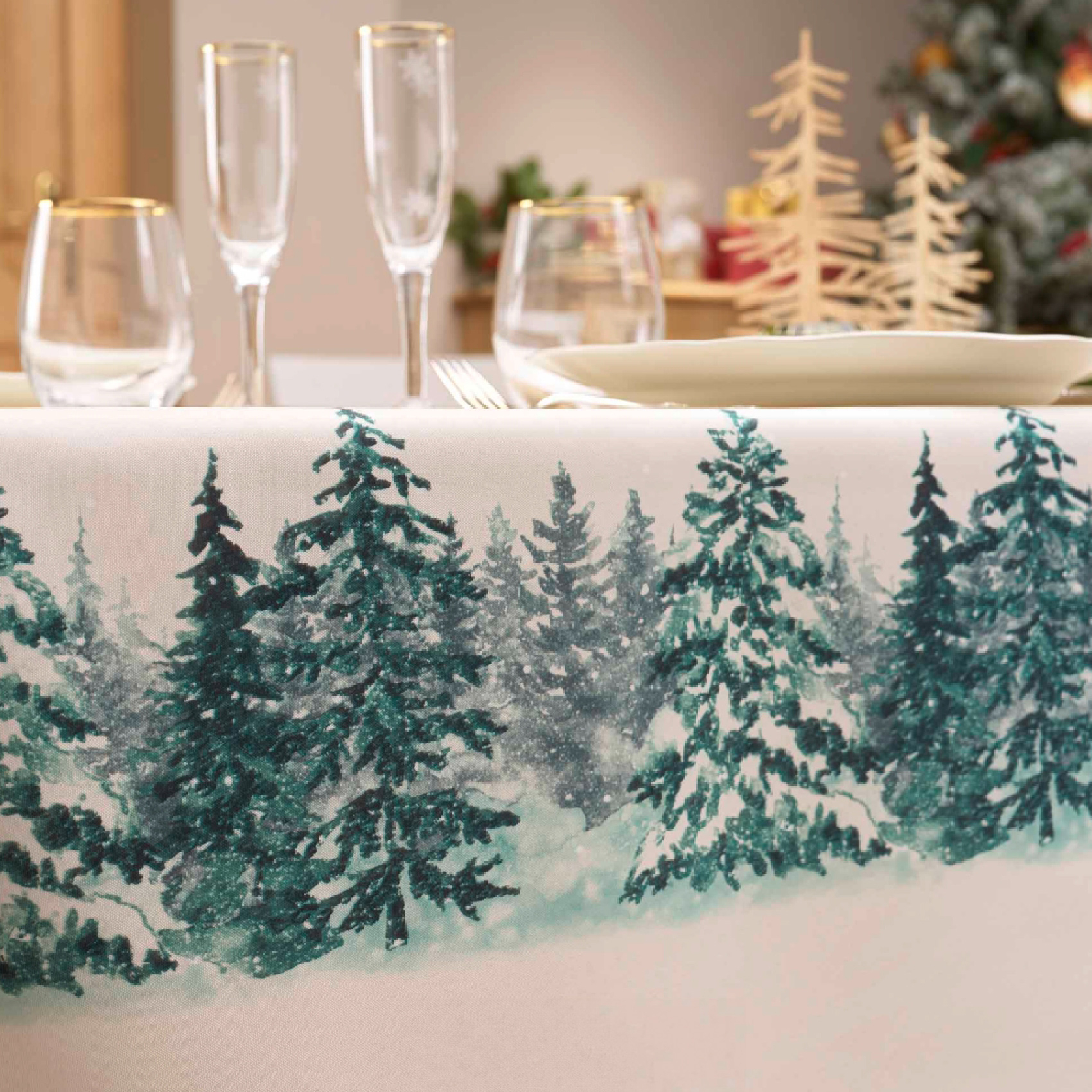 Nappe Rectangle Infroissable Christmas Sapins Imprimé Antitache — vue 5