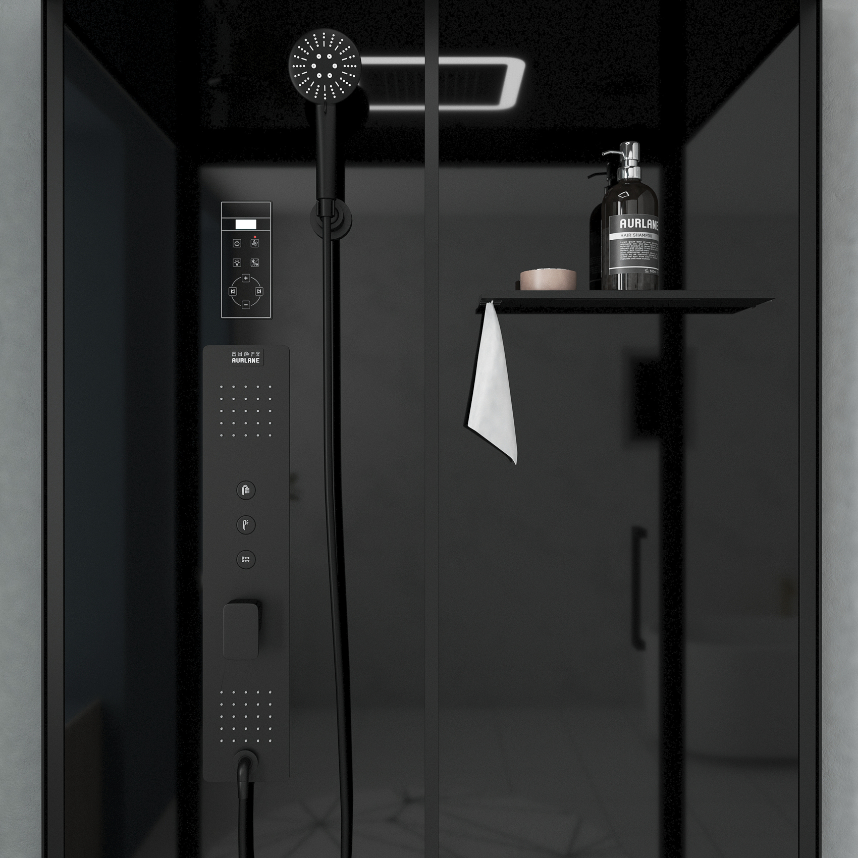 Cabine de douche hydromassante porte coulissante et panneau de contrôle tactile — vue 3