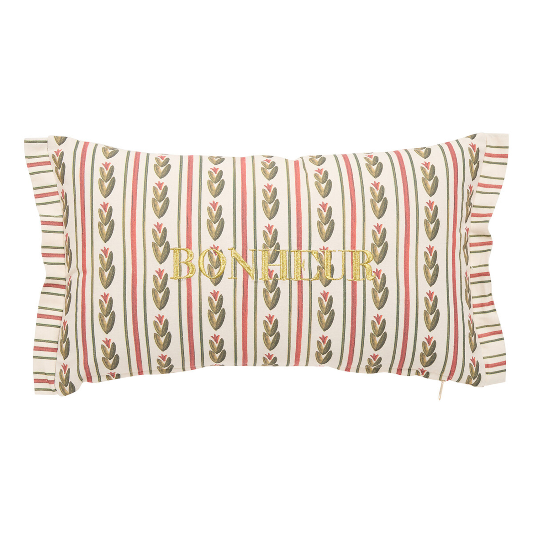 Coussin rectangulaire coton avec broderie Bonheur