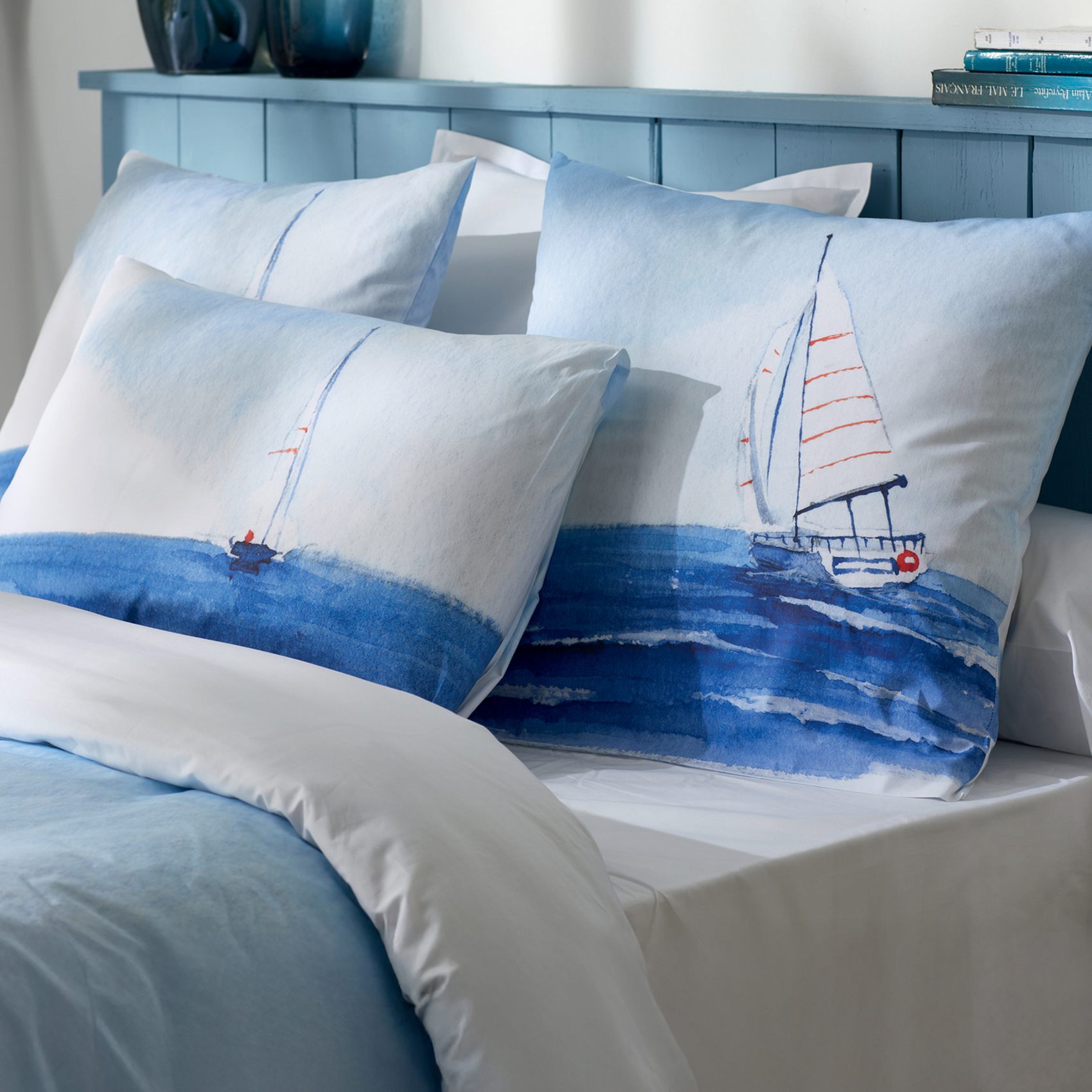 Taie d’oreiller percale de coton voilier marin — vue 3