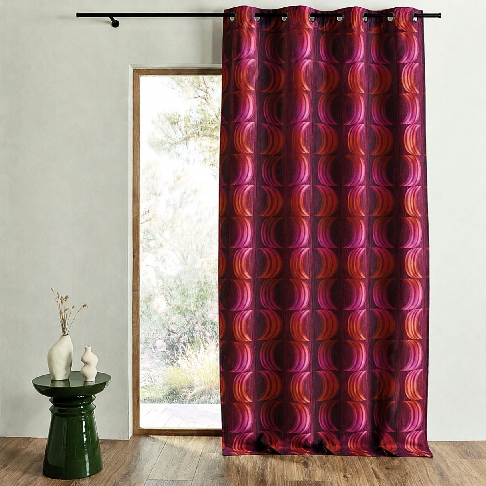 Rideau tamisant jacquard motifs de croissants de lune