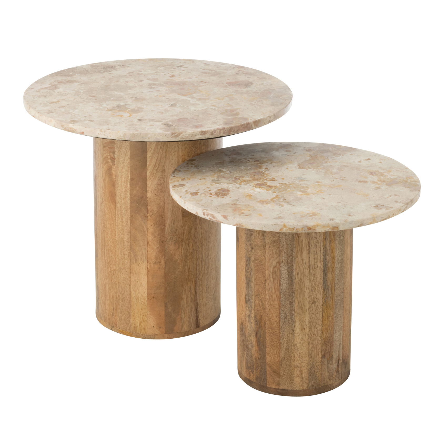 Lot de 2 tables basses rondes bois effet marbre