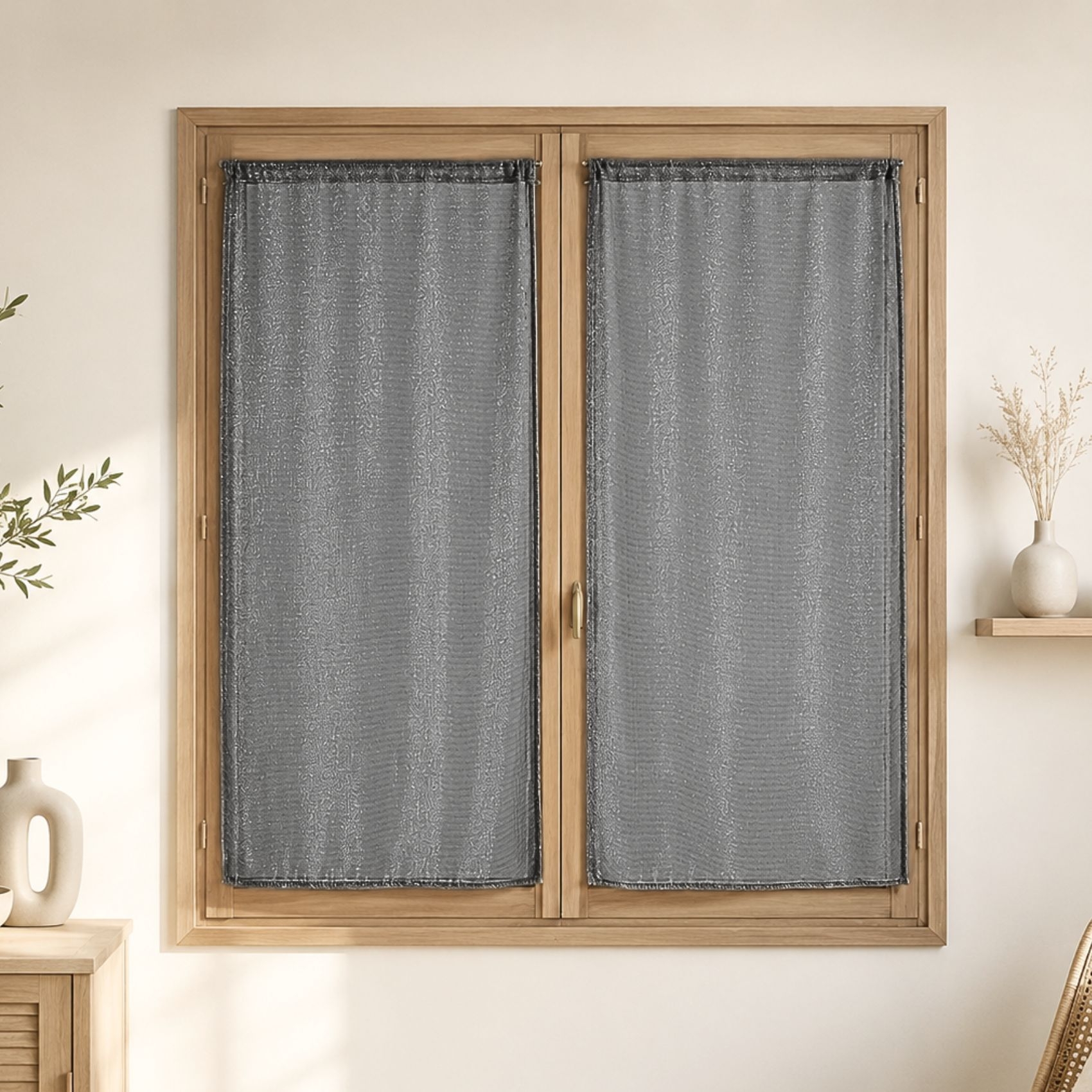 Paire de voilages vitrage effet maille à fils lurex