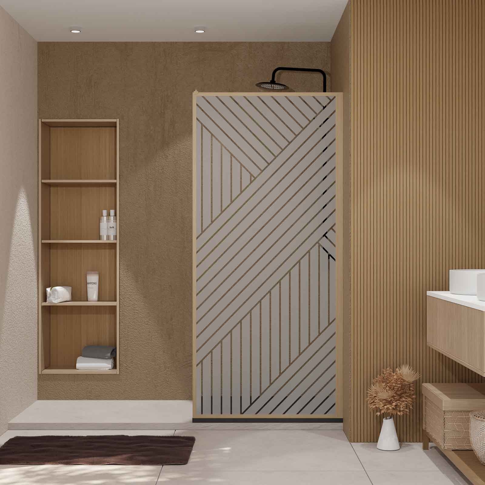Paroi de douche en verre sérigraphié style Japandi motif géométrique — vue 5
