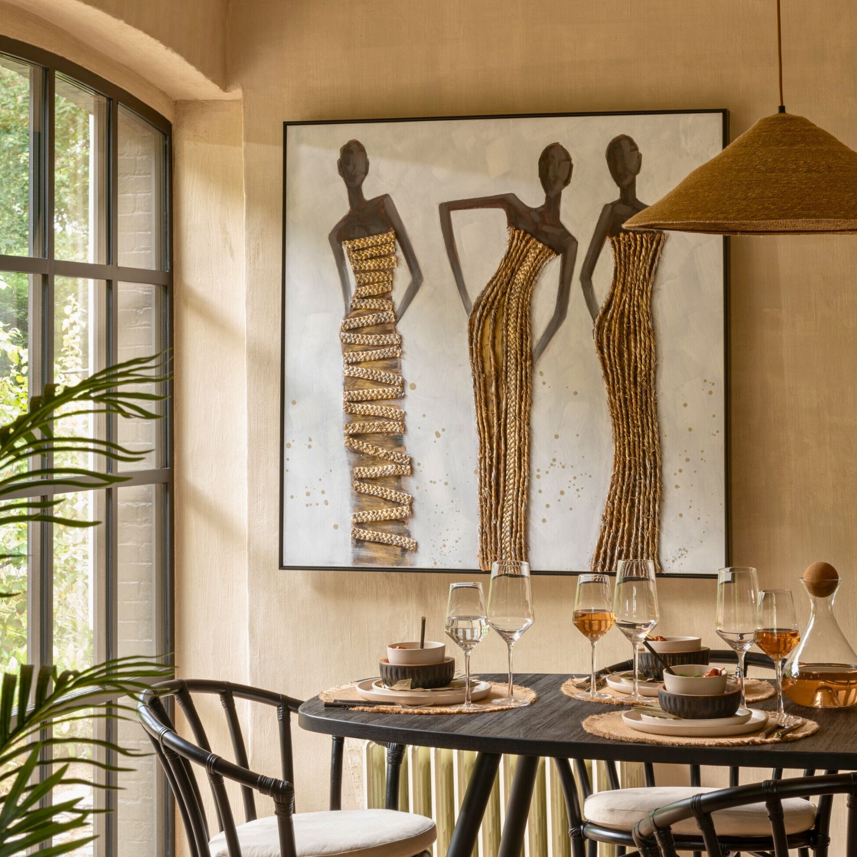 Suspension luminaire chapeau jonc naturel — vue 6