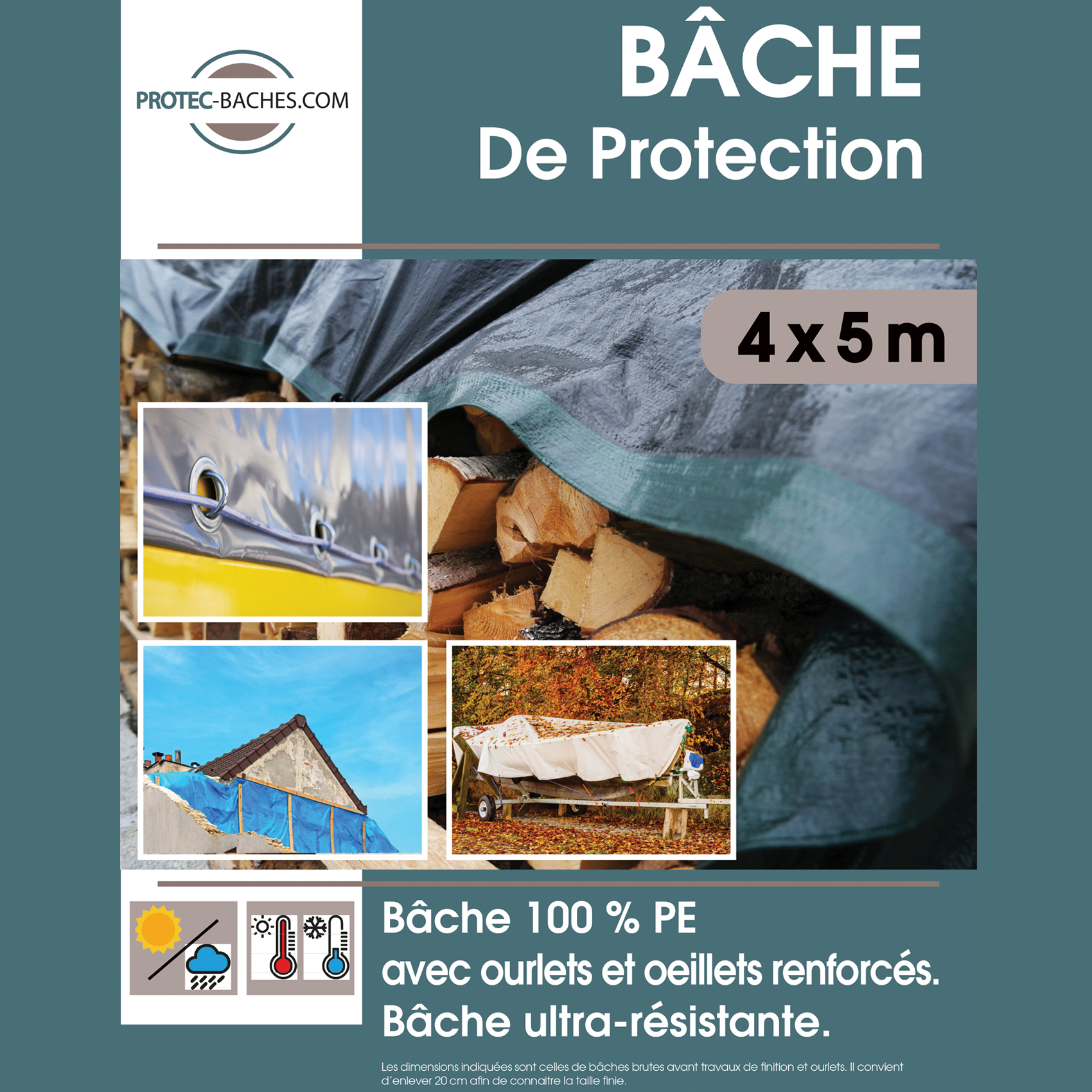 Bâche de Protection étanche avec Oeillets 60gr/m² — vue 4