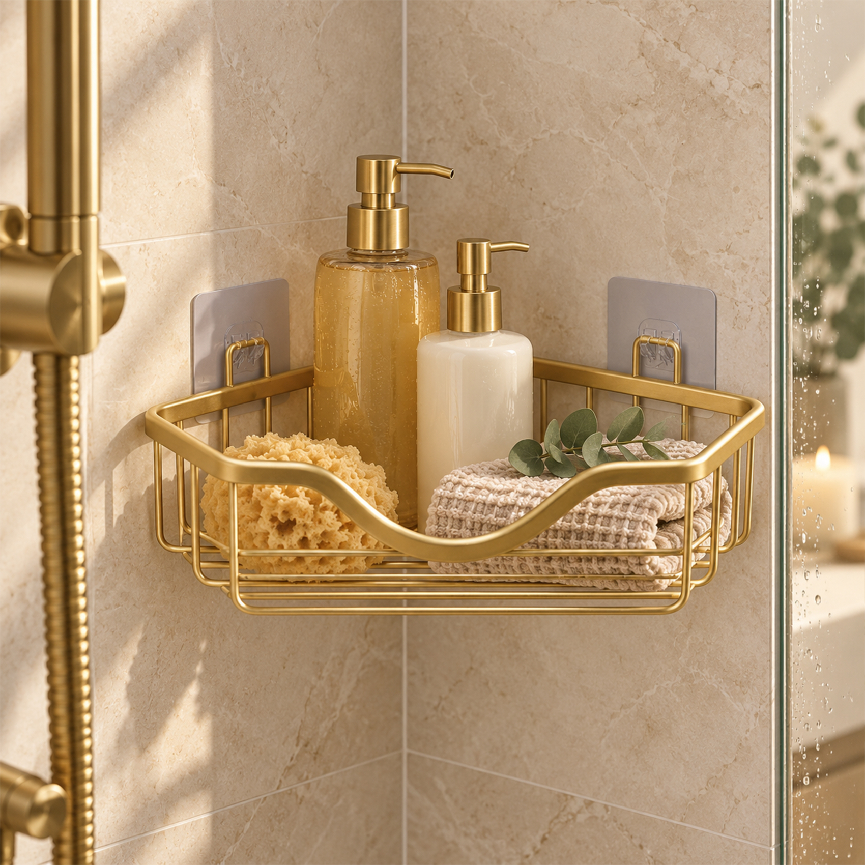 Panier de douche d'angle adhésif en aluminium sans perçage — vue 4