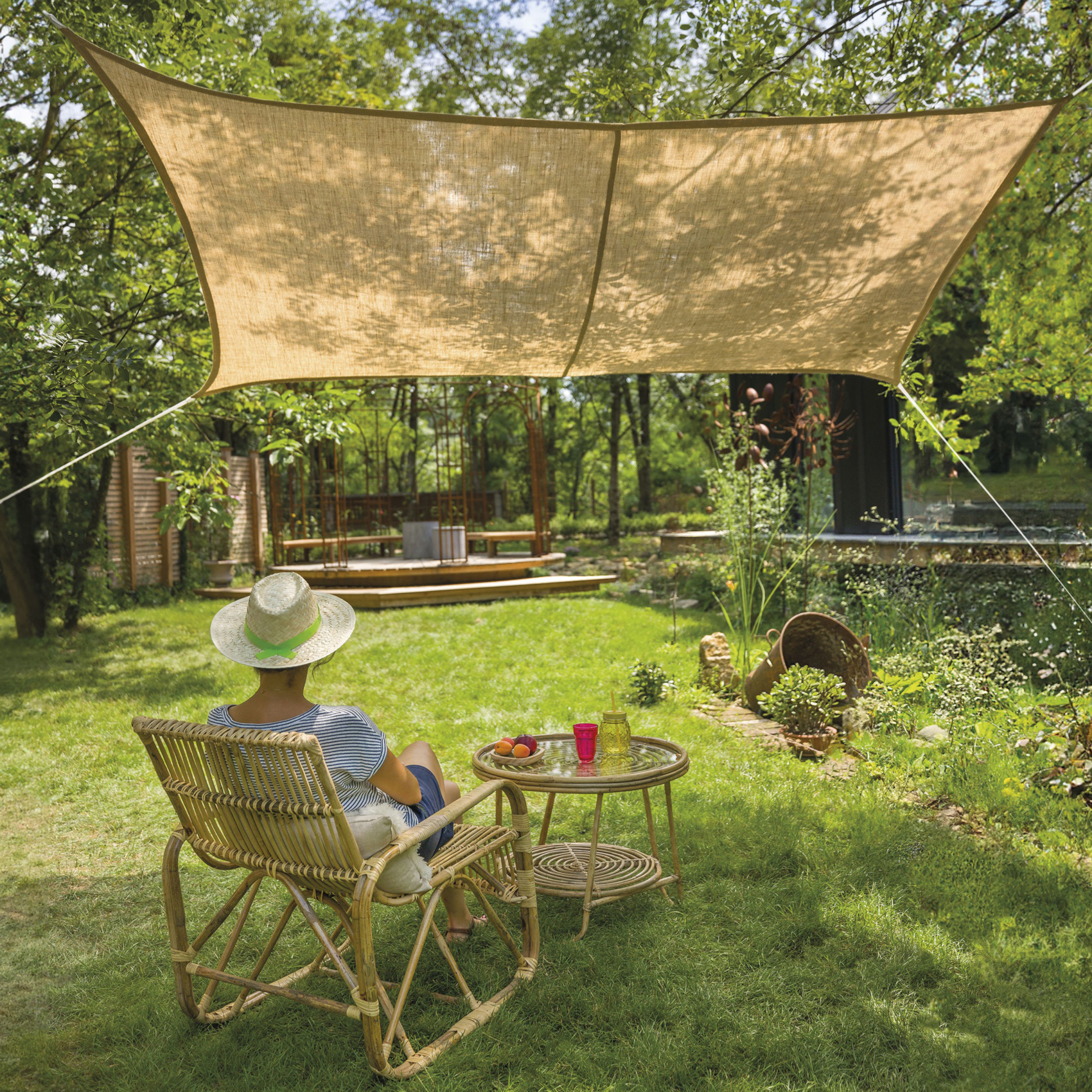 Voile d’ombrage rectangulaire en jute — vue 3