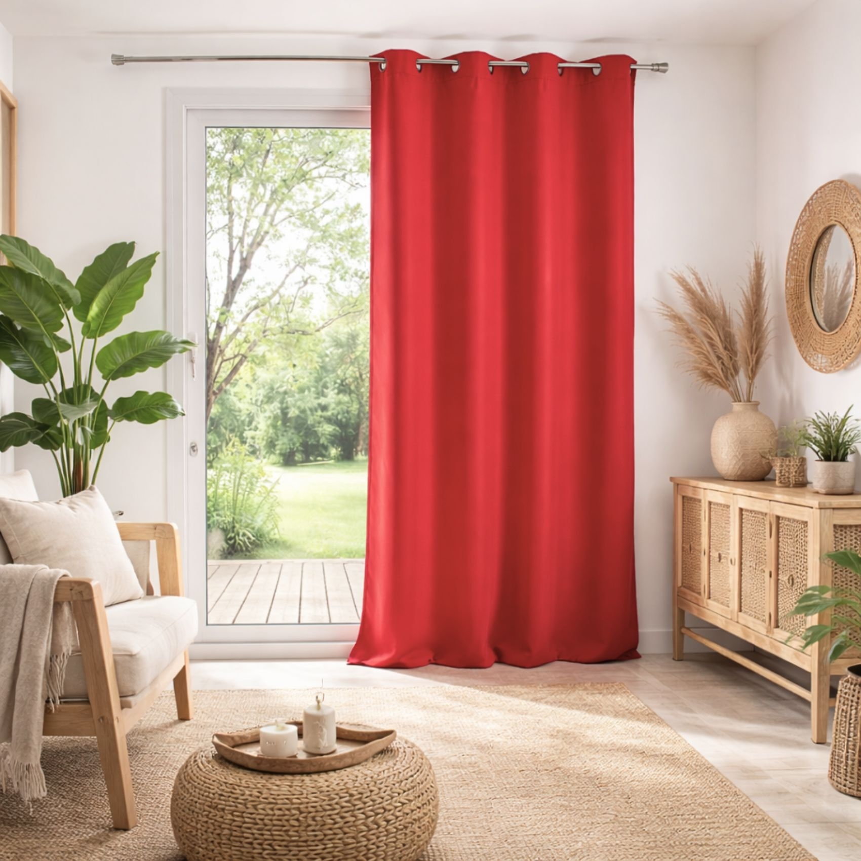 Rideau rouge à œillets