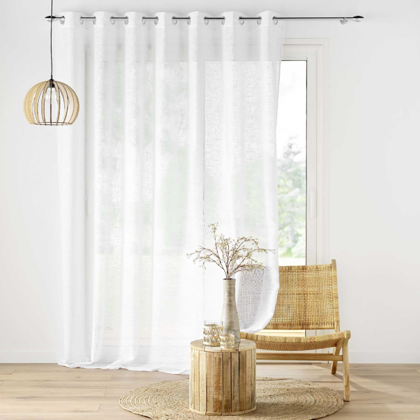 Voilage grande largeur à Oeillets Haltona Blanc Effet Lin Tissé — vue 4