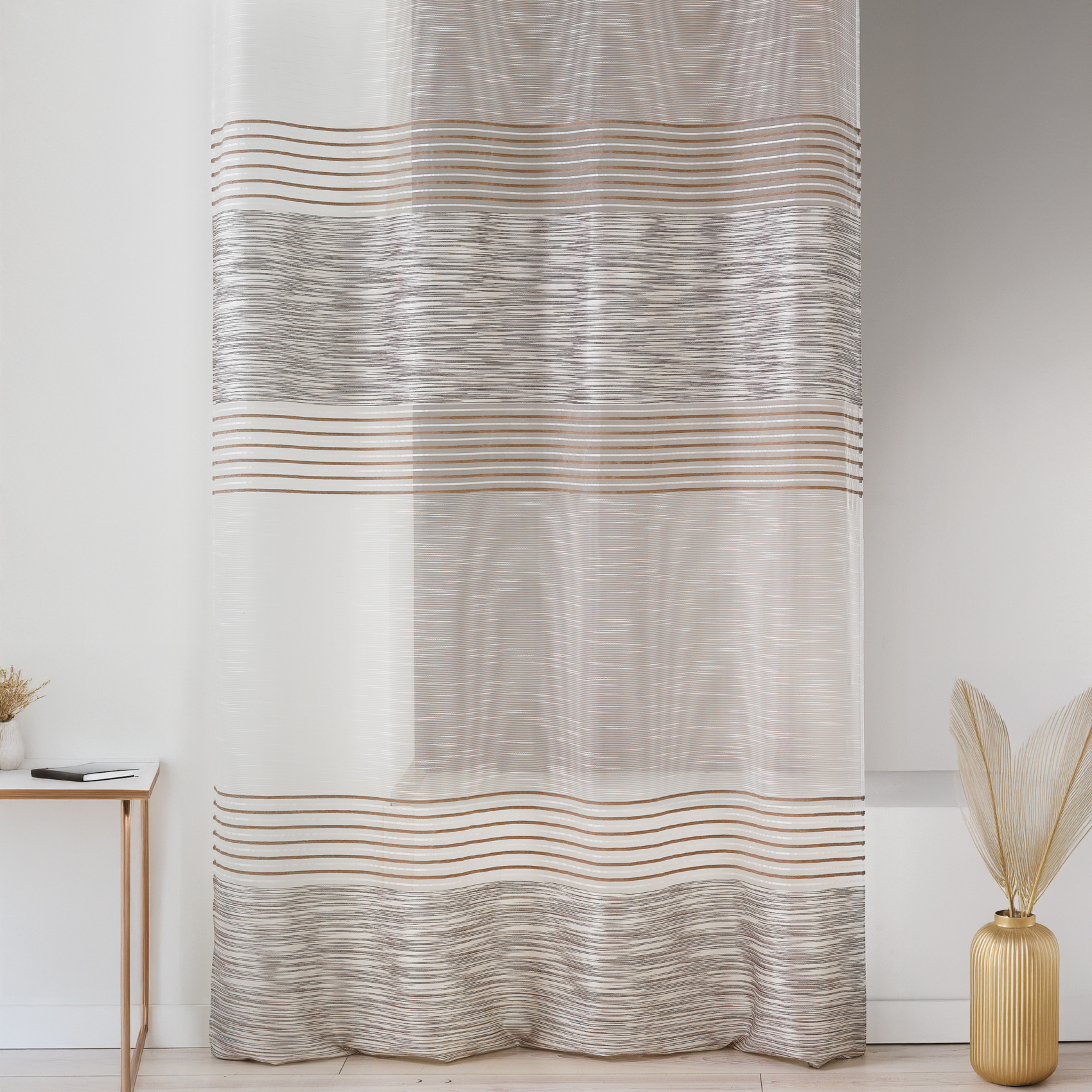 Voilage rayures horizontales blanc et naturel