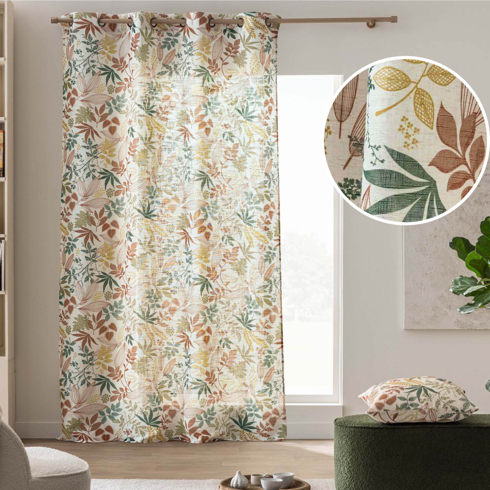 Rideau à œillets polylin imprimé feuilles tamisant — vue 4
