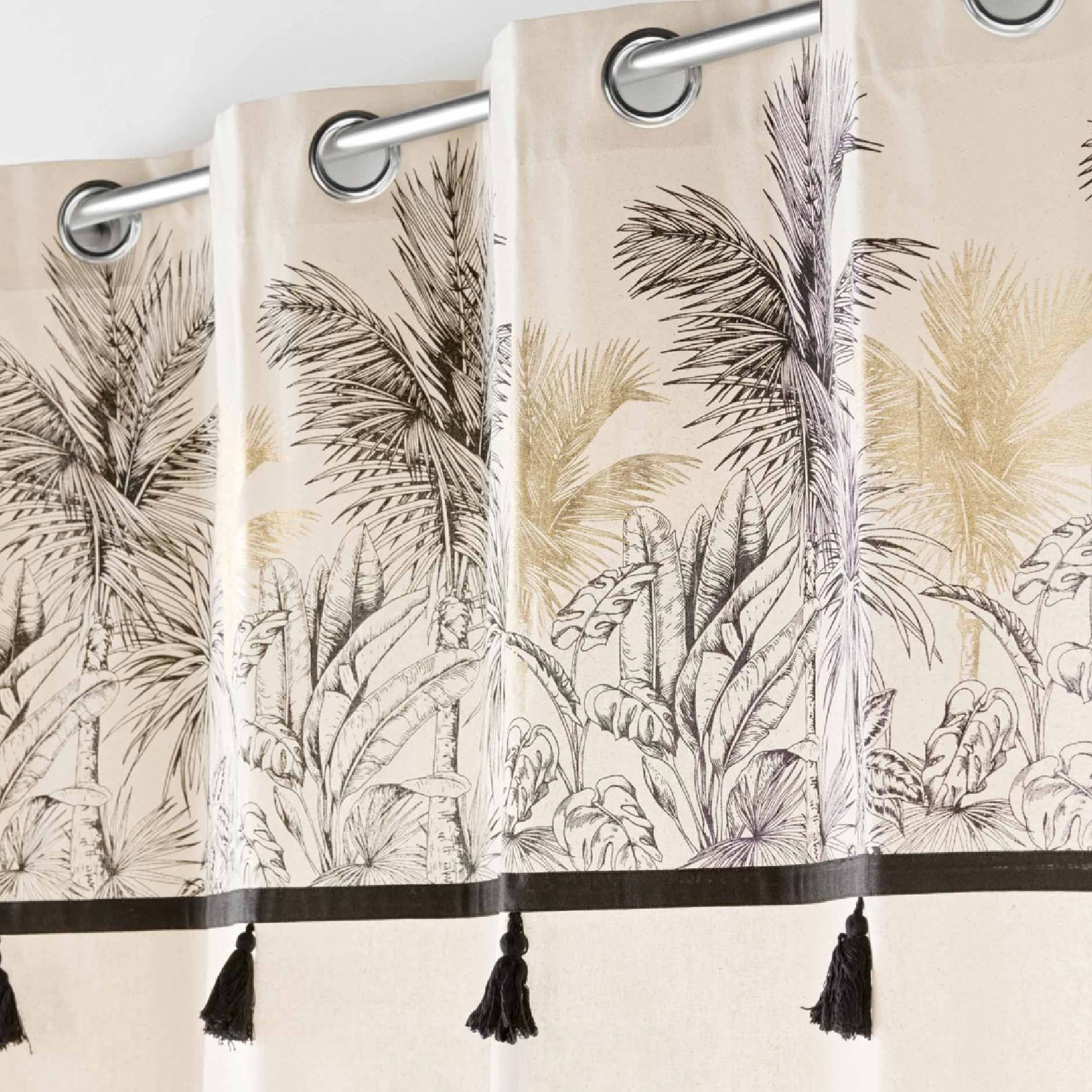 Rideau à Oeillets Papaya Palmiers à pompons et Top Métallisé — vue 3