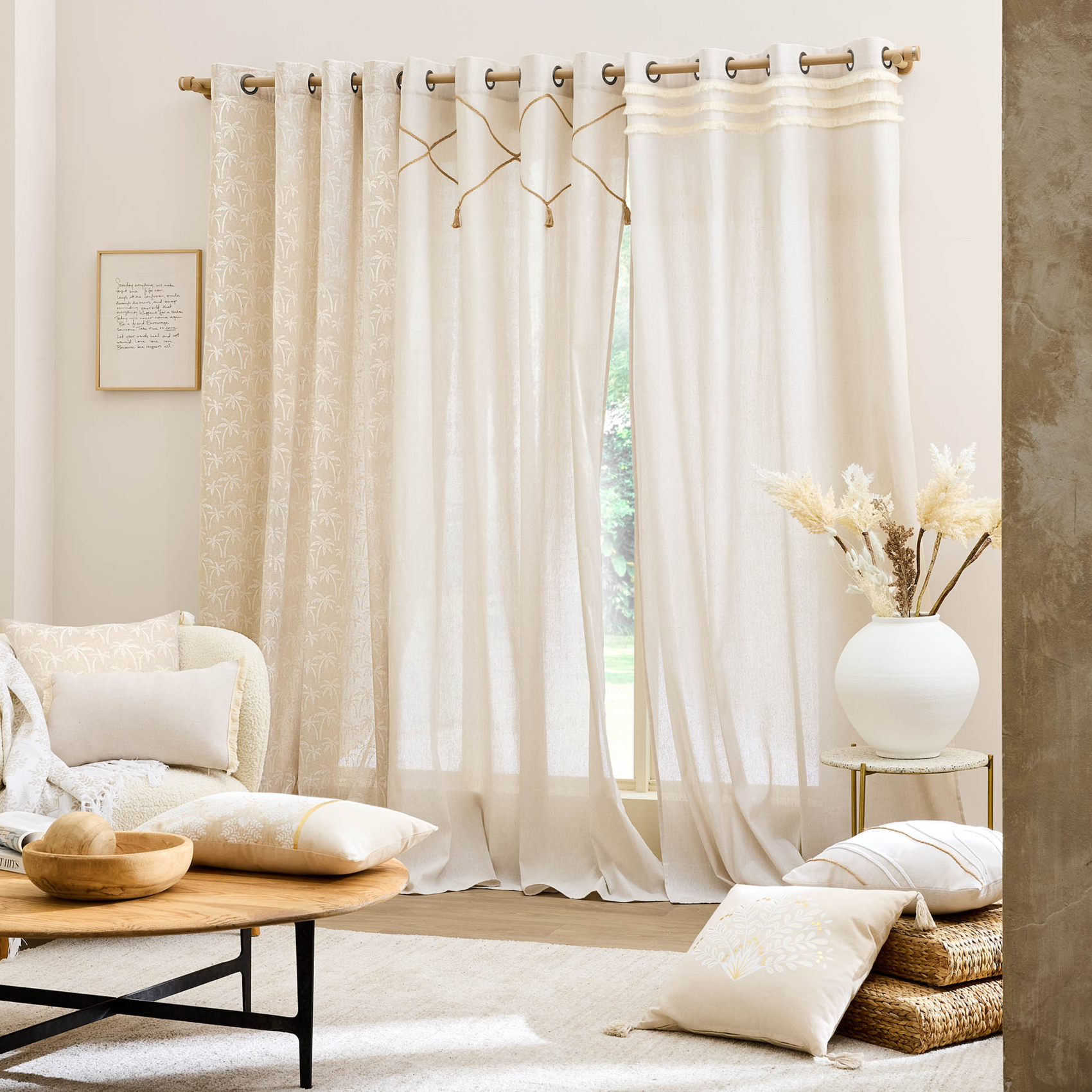 Rideau bohème jute et pompons — vue 3