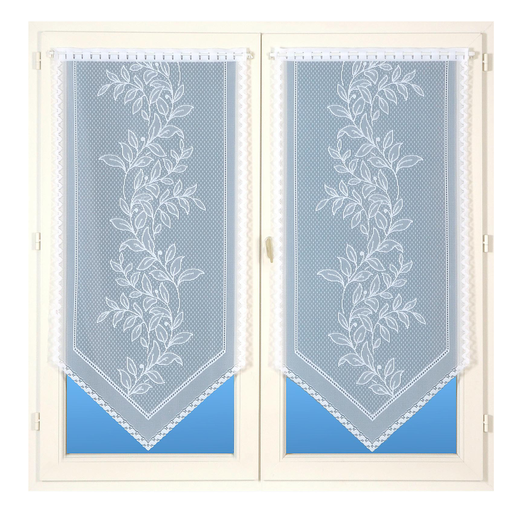 Paire de vitrages base découpée dentelle feuillage — vue 3