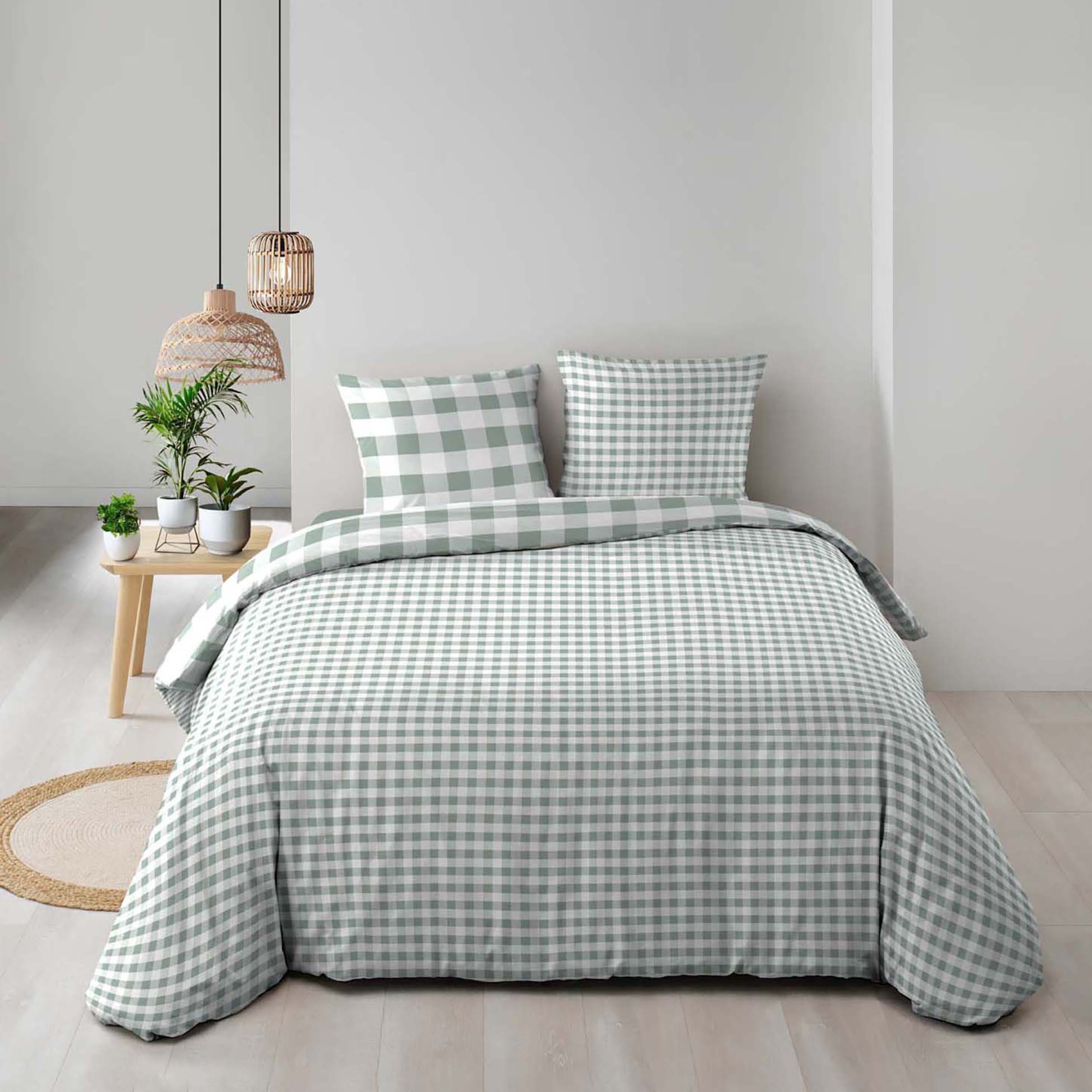 Parure de lit 3 pièces en coton à carreaux housse + taies — vue 5