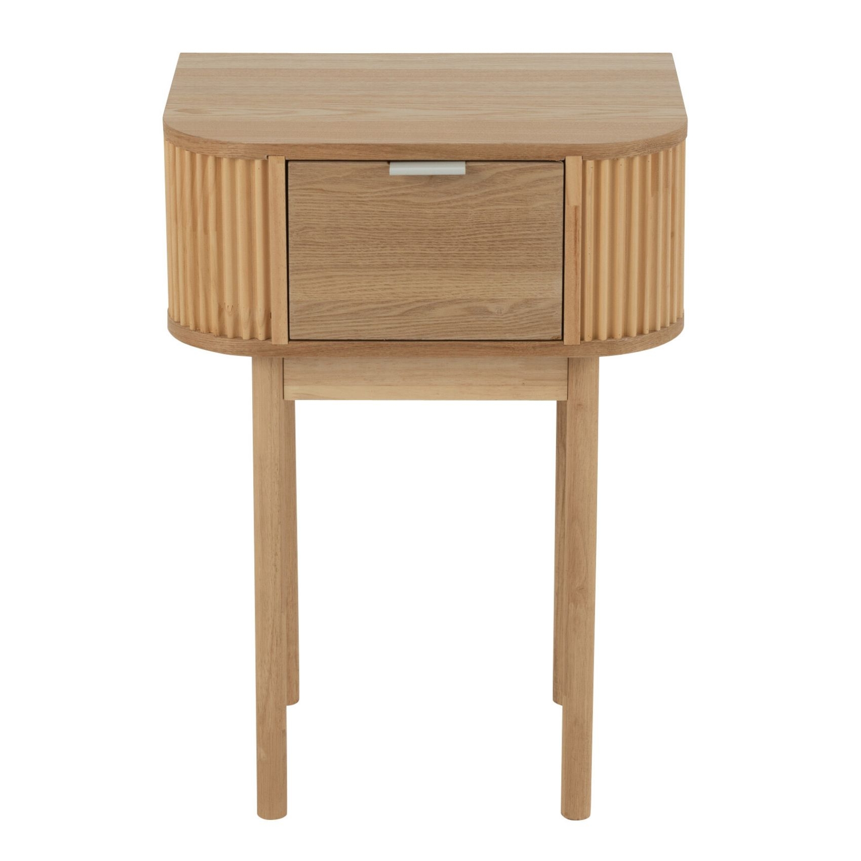 Table de chevet ronde en bois naturel avec tiroir