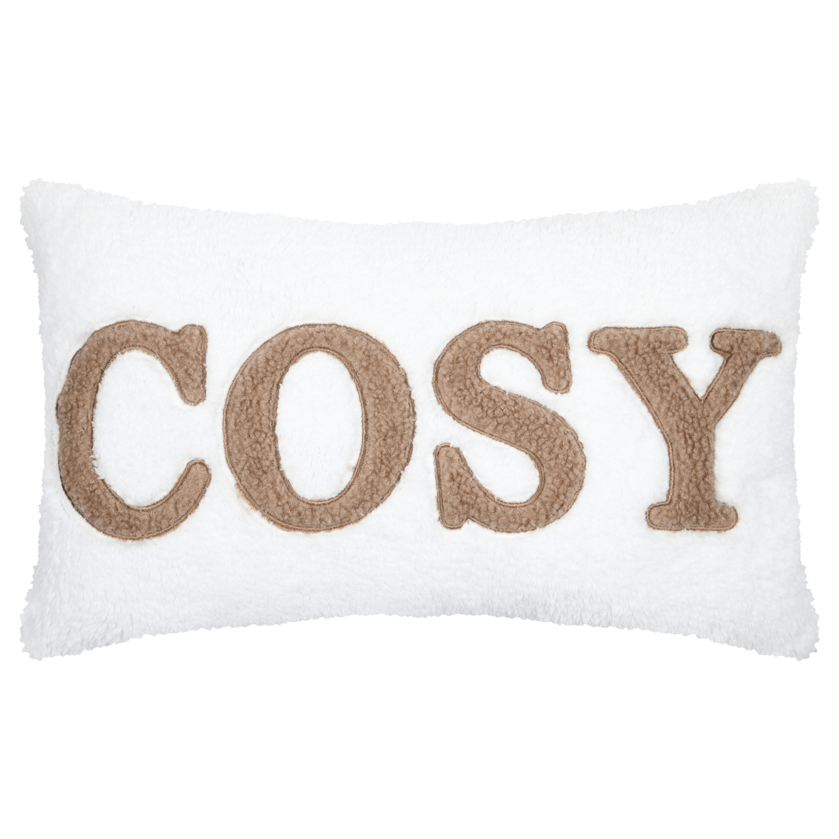Coussin en polaire avec message brodé Cosy