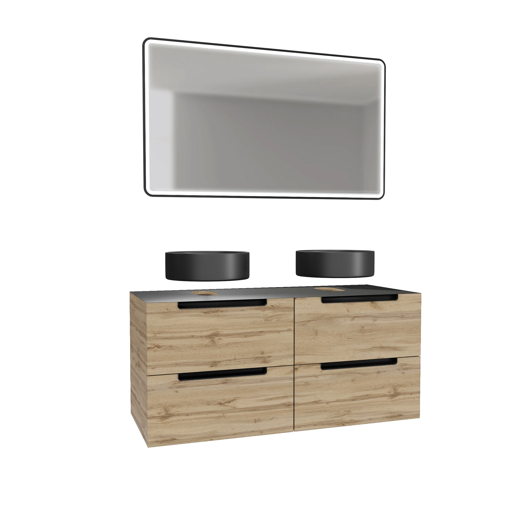 Meuble de salle de bains avec 2 vasques rondes et 1 miroir rectangulaire à led noir — vue 5