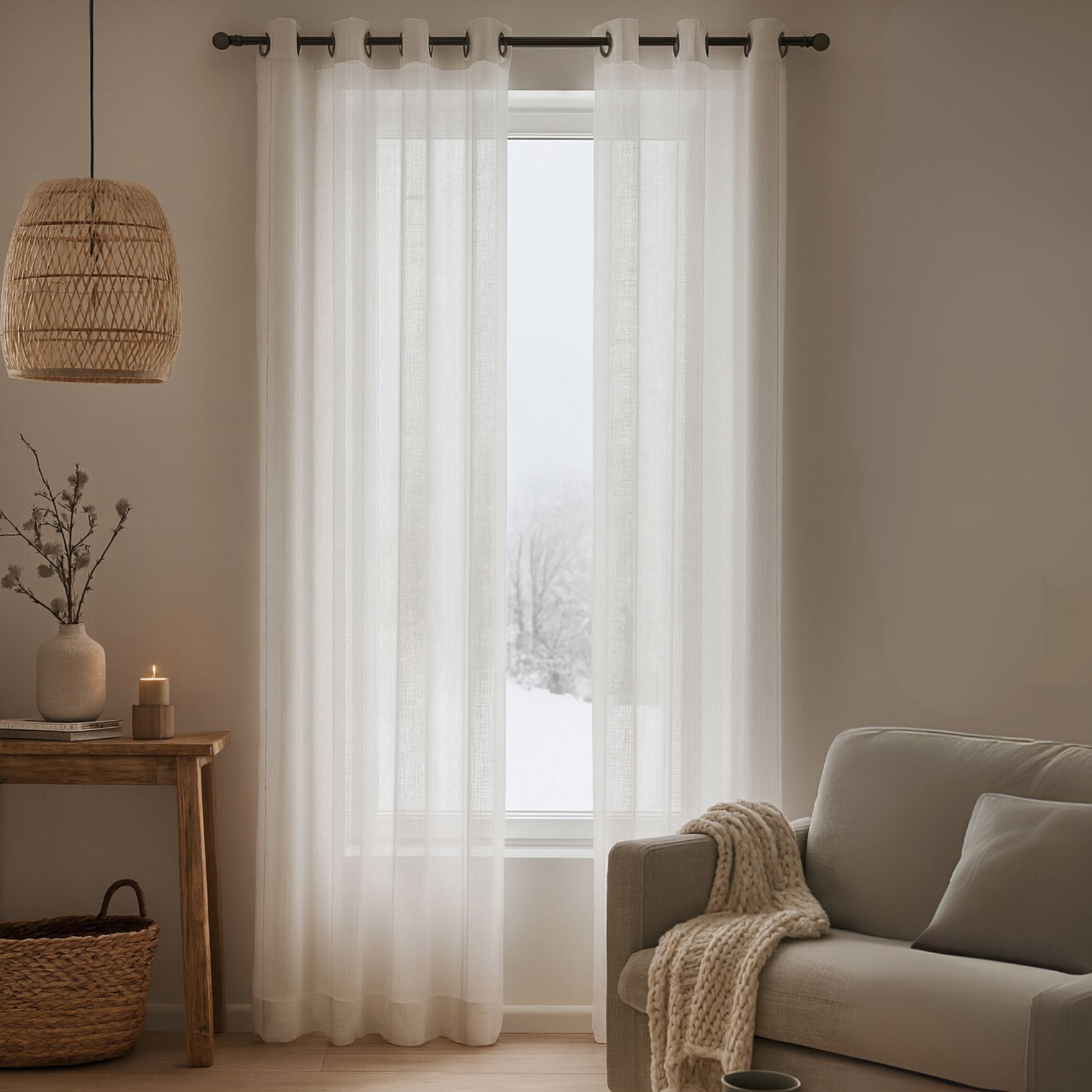 Voilage fines rayures brodées avec grande largeur — vue 6