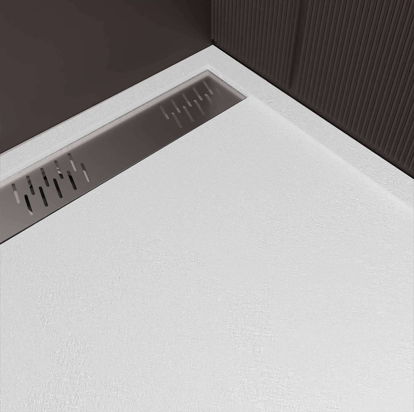 Receveur de douche extra-plat en résine effet pierre  grille linéaire chrome — vue 3