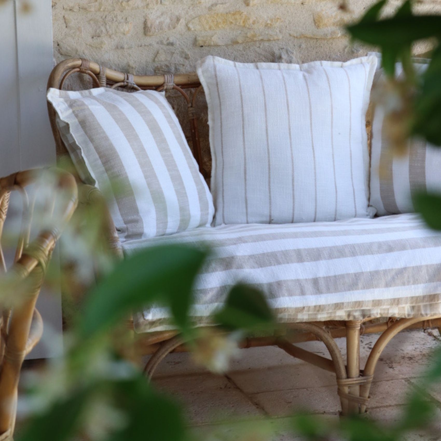 Housse de coussin  recto-verso 100% coton rayures et carreaux LOURMARIN — vue 5