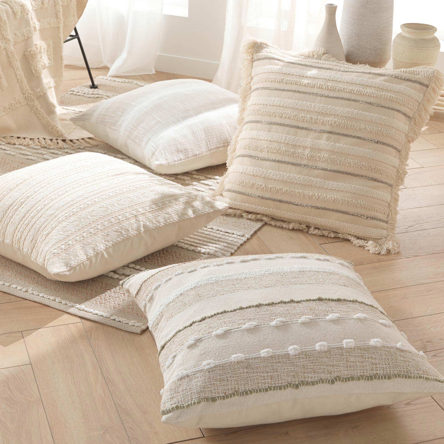 Coussin polycoton tissé à rayures — vue 6