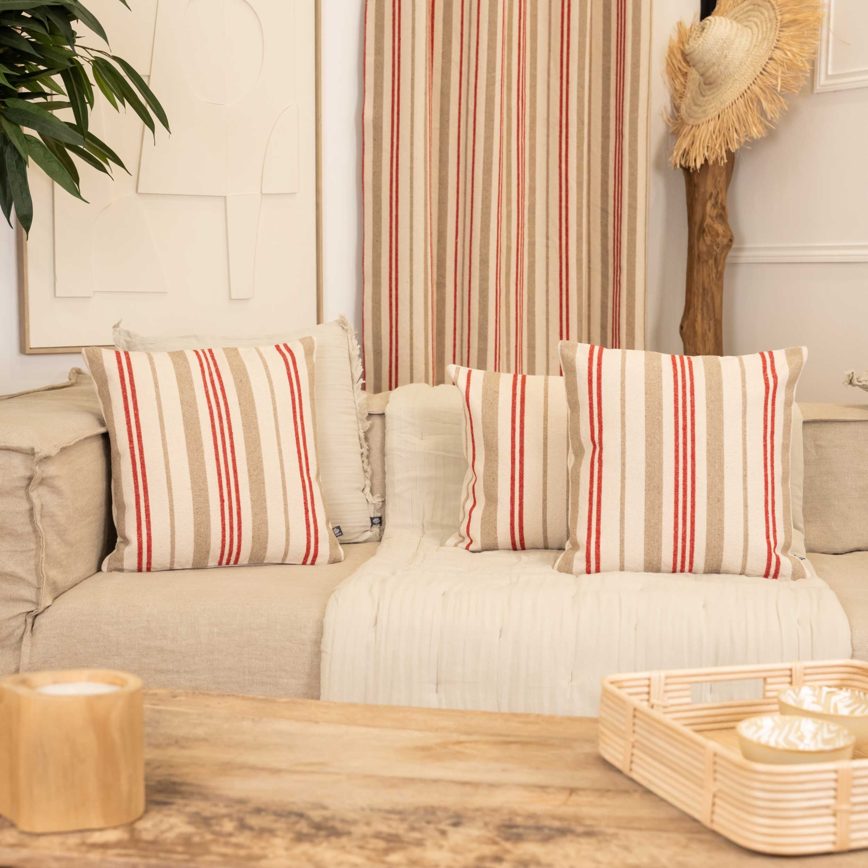 Coussin décoratif matelassé à rayures en toile canevas — vue 4