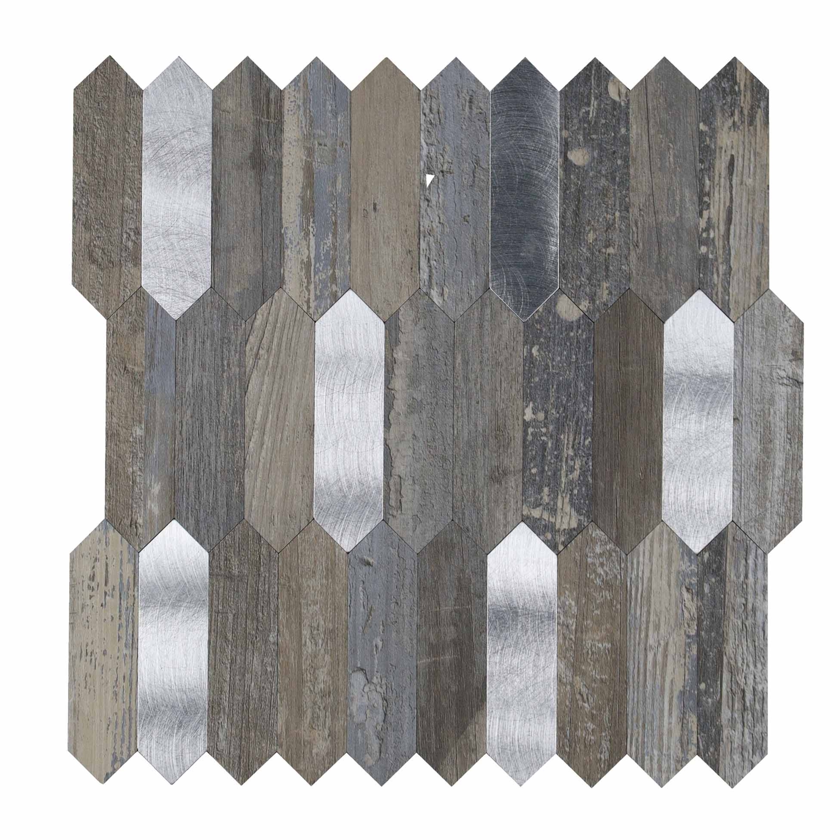 Lot de 4 crédences adhésives murales 3D effet bois et métal
