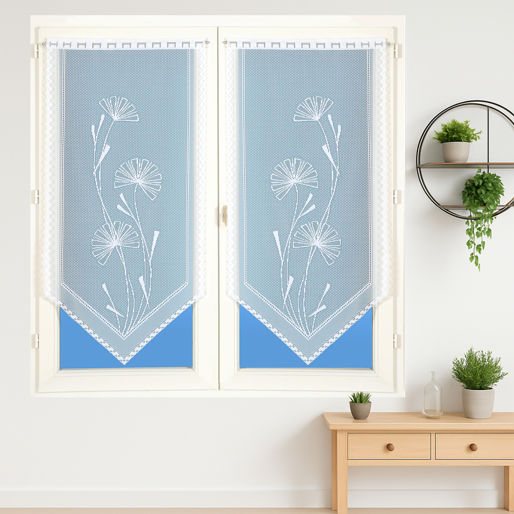 Paire de vitrages base découpée dentelle