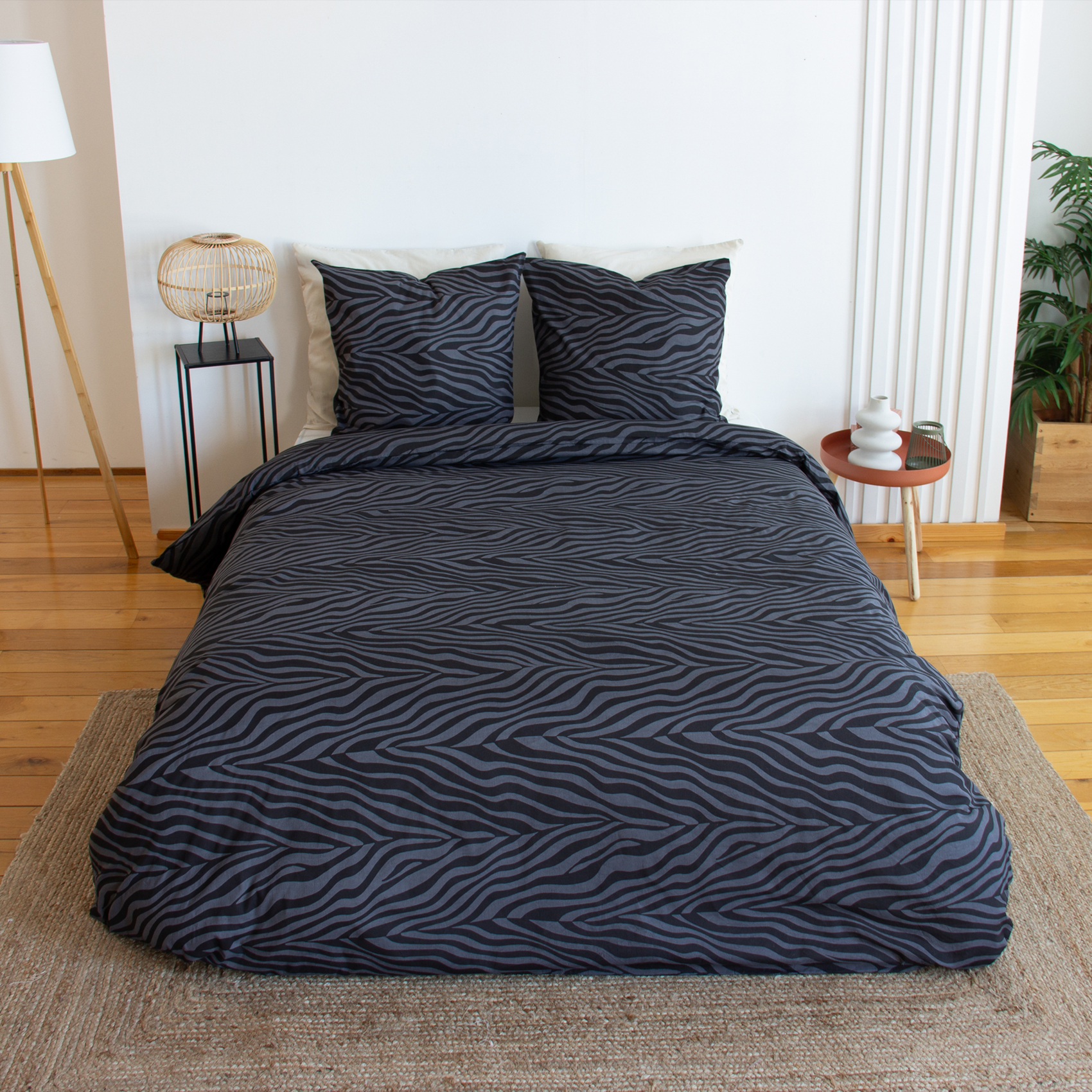 Parure de lit 3 pièces zèbre coton housse + taies