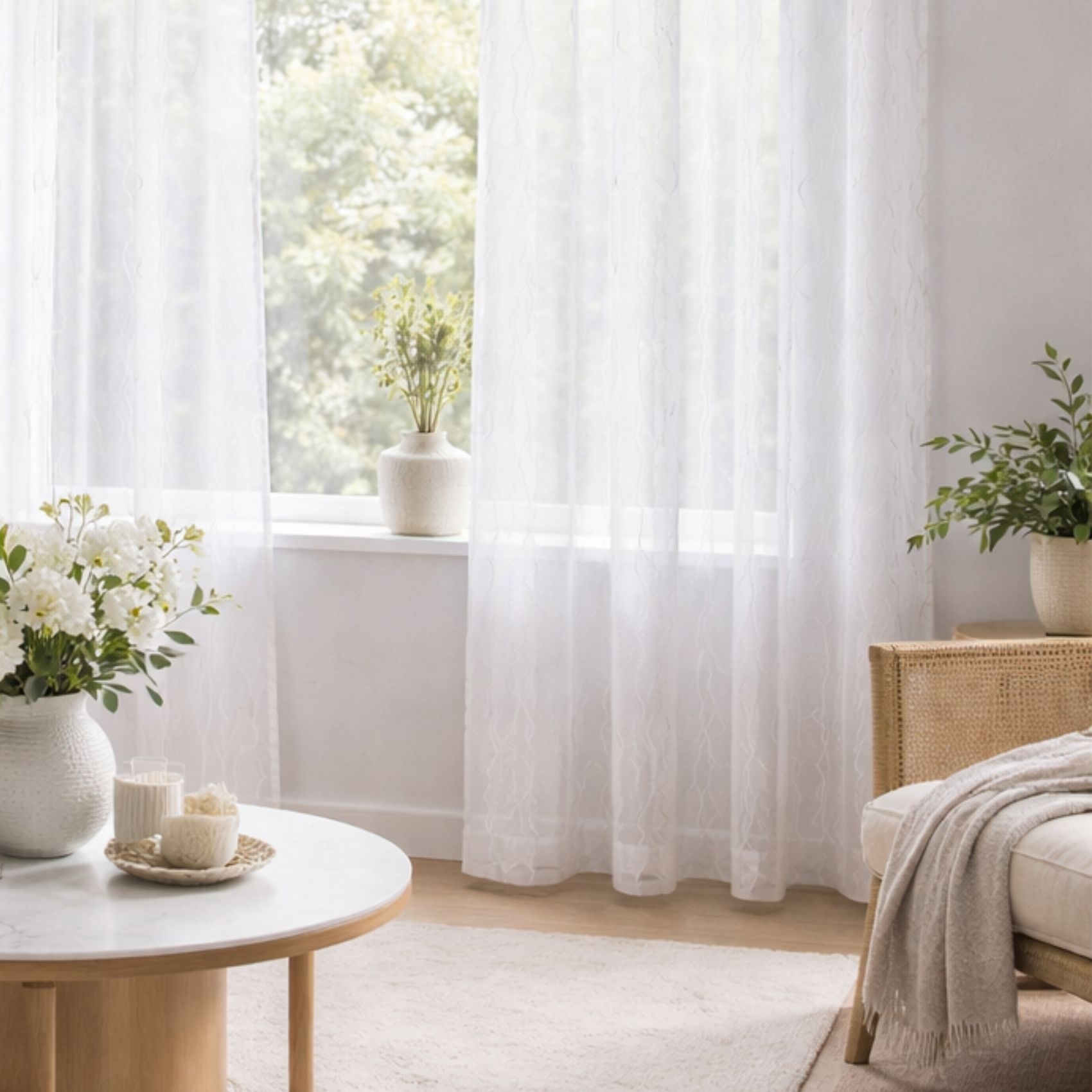 Voilage blanc motifs ondulés brodés — vue 4