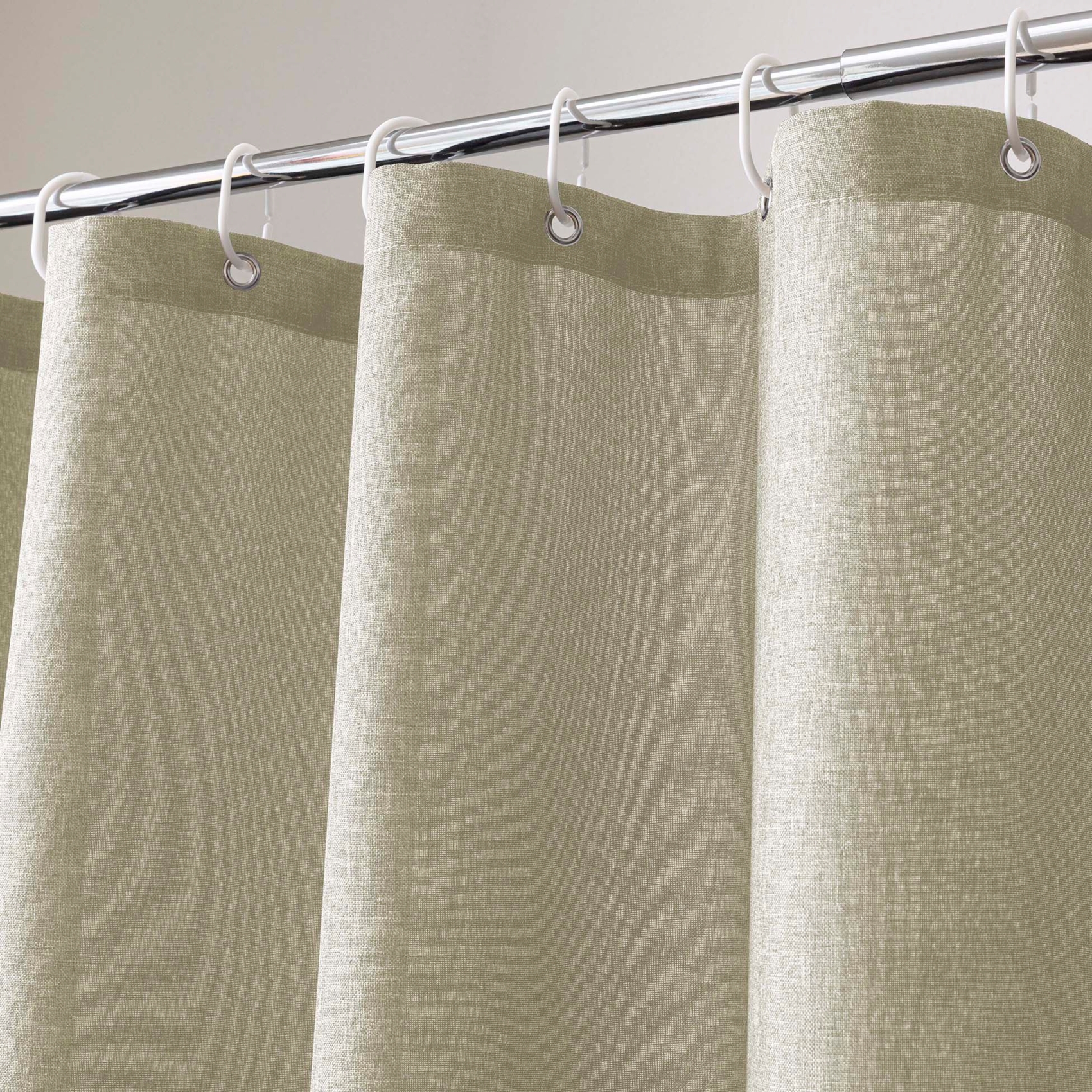 Rideau de douche uni aspect chambray avec crochets — vue 3